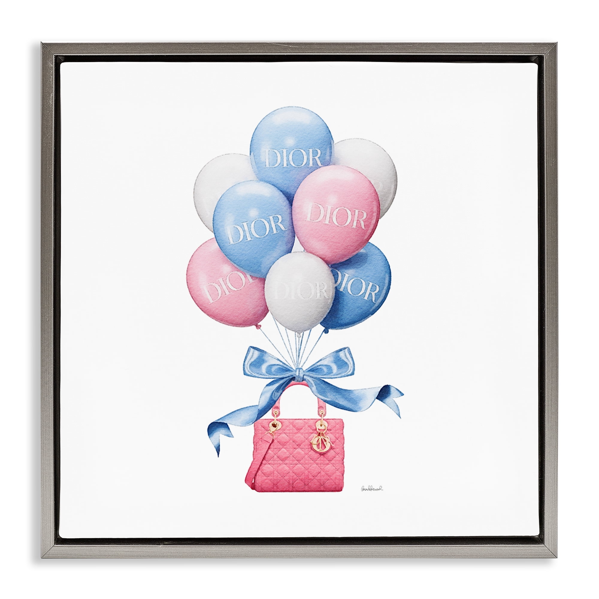 Stupell Industries Pink & Blue Handbag Balloons Gray Framed Floater Canvas Wall Art, design by Amanda Greenwood