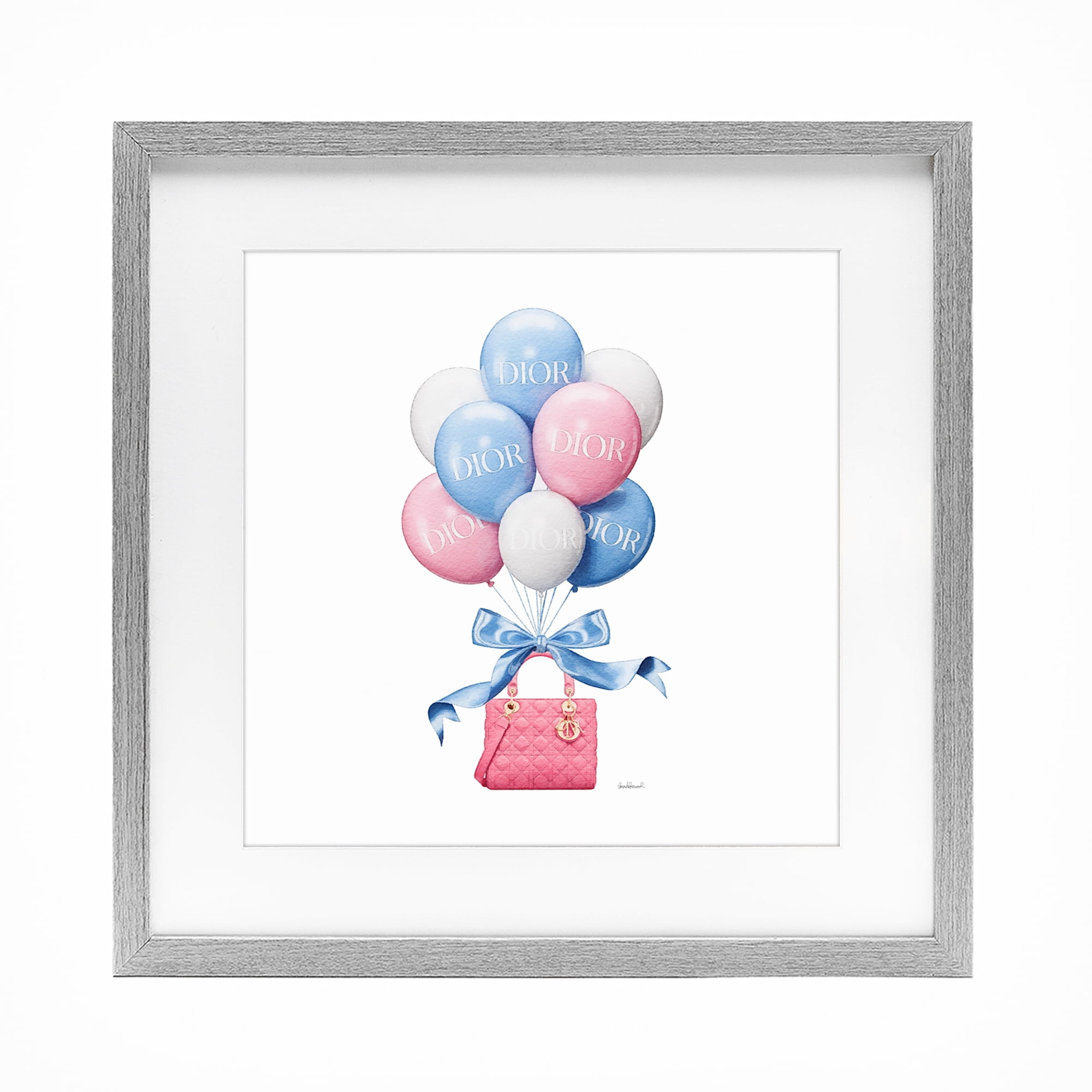 Stupell Industries Pink & Blue Handbag Balloons Gray Framed Print Under Glass, design by Amanda Greenwood