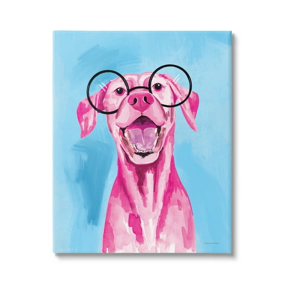Stupell Industries Pink & Blue Happy Dog Animals & Insects Painting Gallery Wrapped Canvas Print Wall Art, 16 x 20