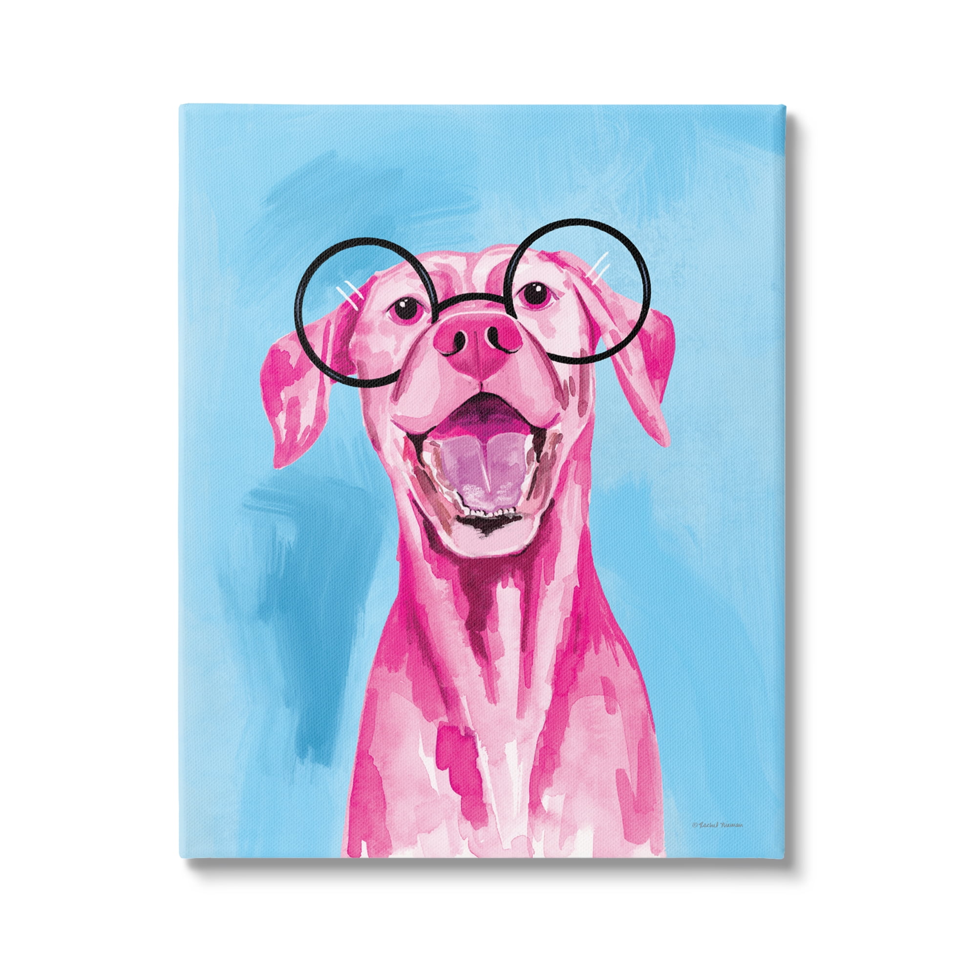 Stupell Industries Pink & Blue Happy Dog Animals & Insects Painting Gallery Wrapped Canvas Print Wall Art, 24 x 30