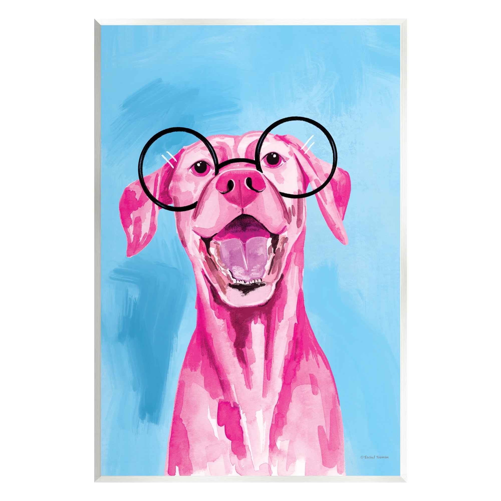 Stupell Industries Pink & Blue Happy Dog Animals & Insects Painting Unframed Art Print Wall Art, 13 x 19