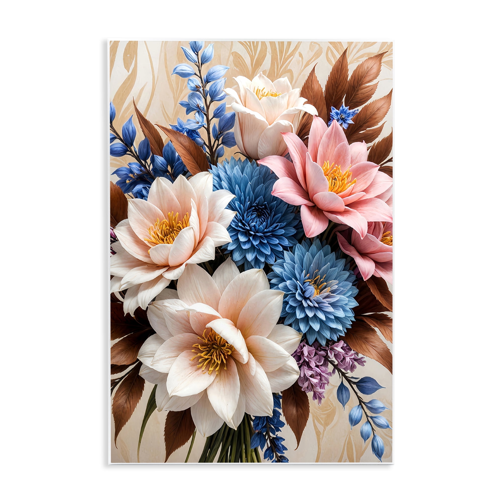 Stupell Industries Pink & Blue Mixed Bouquet Plants & Flowers Painting Unframed Art Print Wall Art, 13 x 19