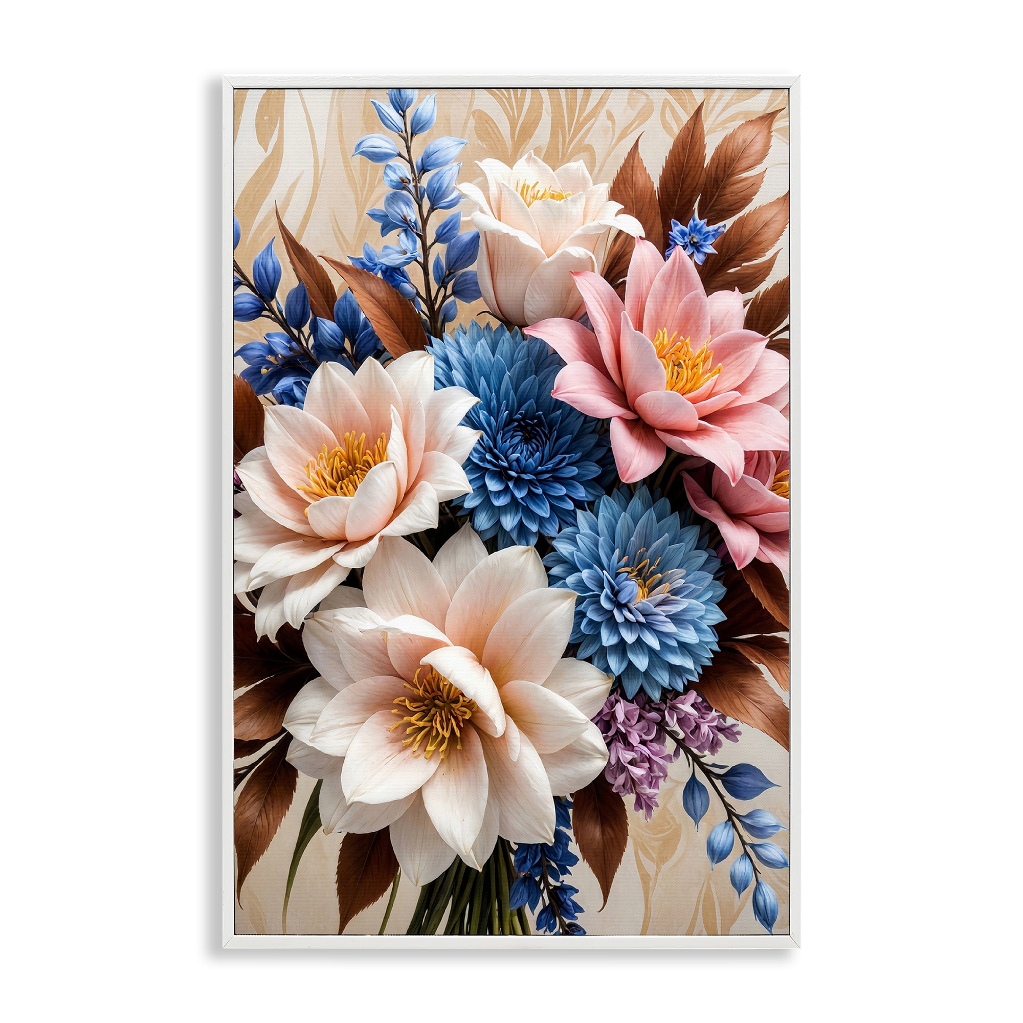 Stupell Industries Pink & Blue Mixed Bouquet Plants & Flowers Painting White Framed Art Print Wall Art, 20 x 30