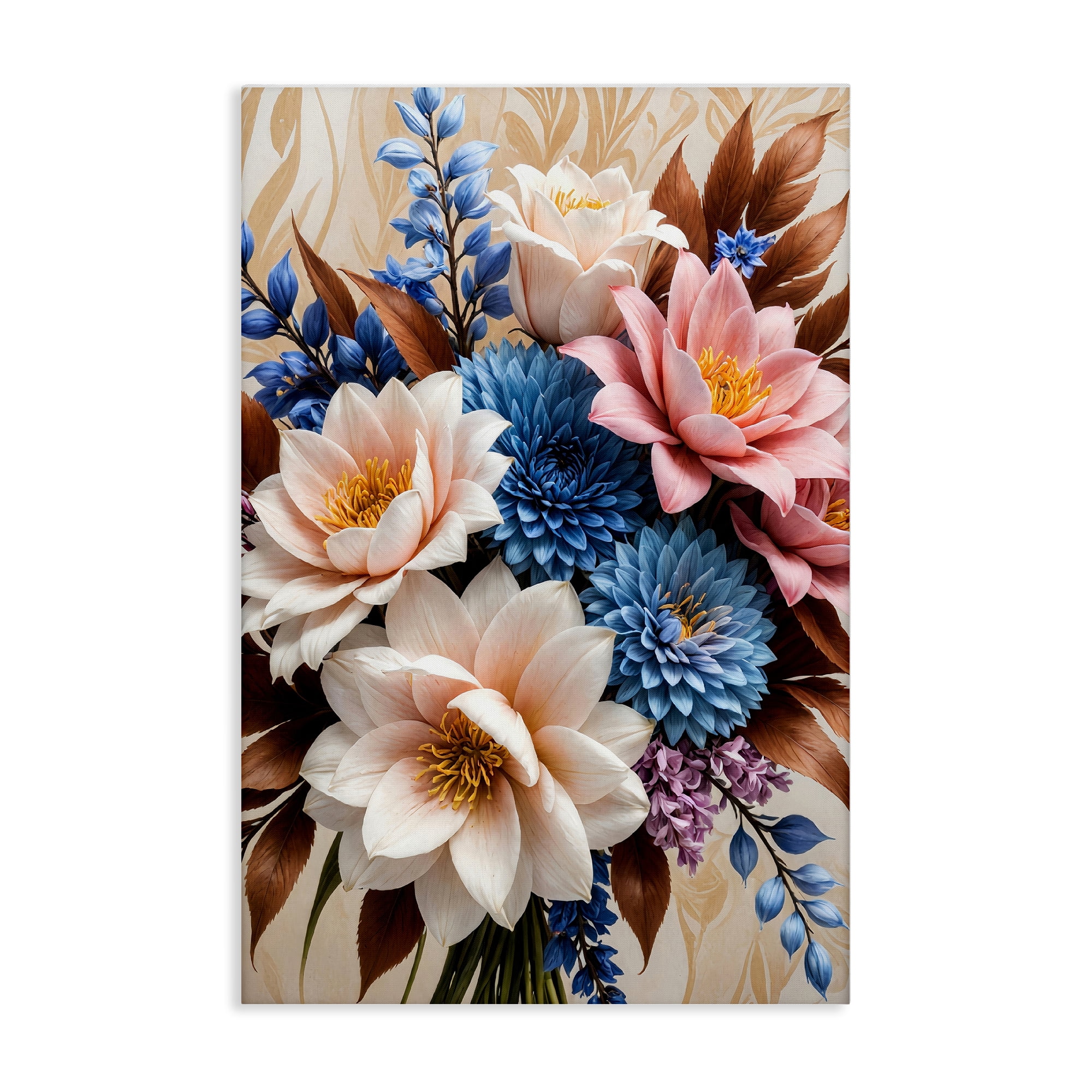 Stupell Industries Pink & Blue Mixed Bouquet Plants & Flowers Painting Wrapped Canvas Art Print Wall Art, 20 x 30