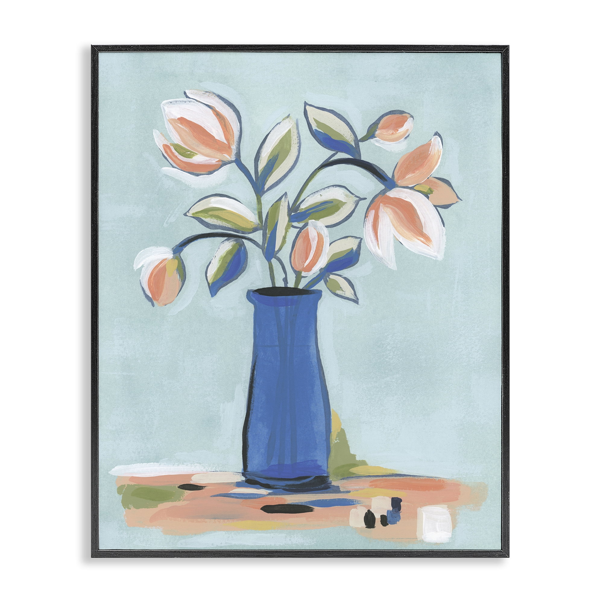 Stupell Industries Pink & Blue Modern Bouquet Plants & Flowers Painting Black Framed Art Print Wall Art, 24 x 30