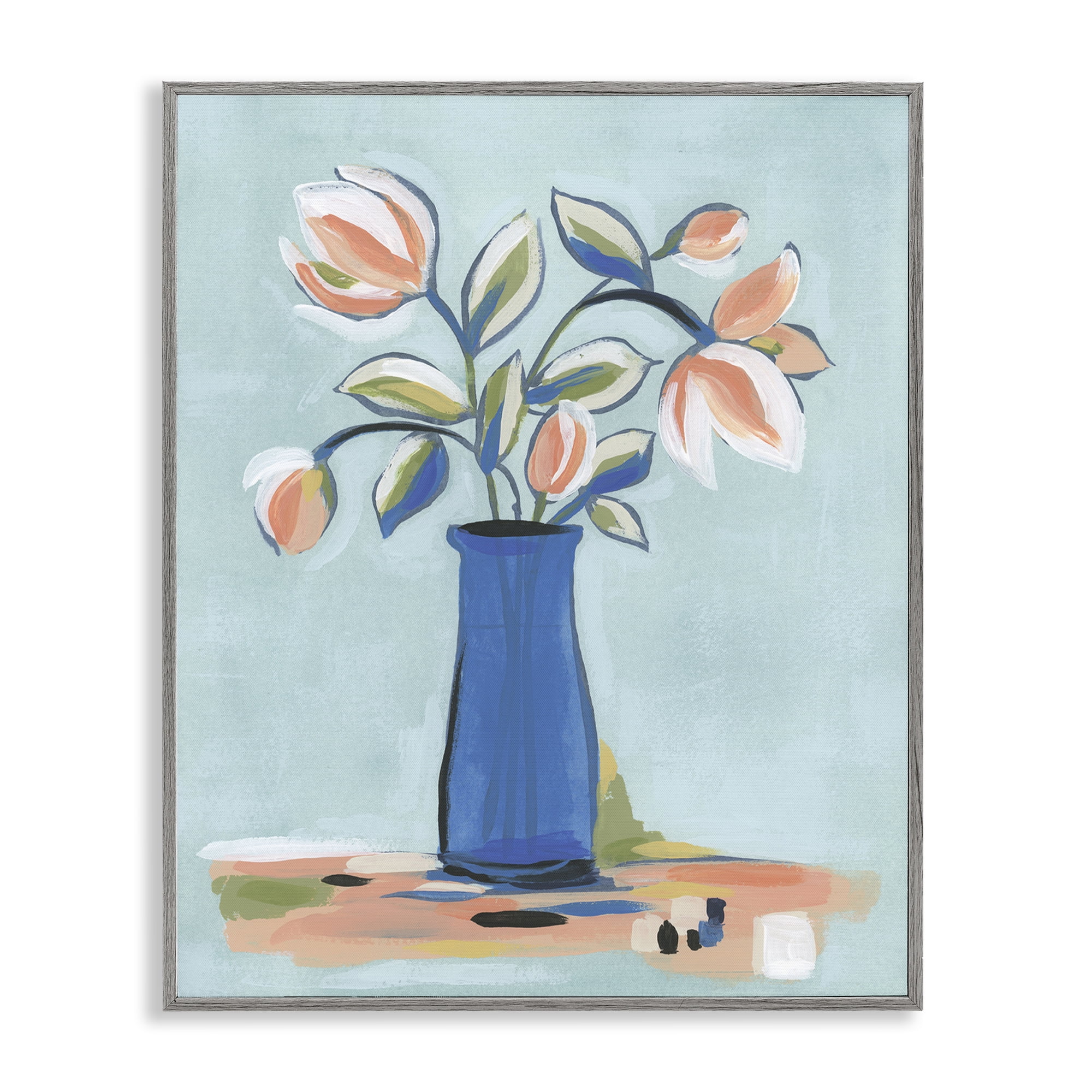 Stupell Industries Pink & Blue Modern Bouquet Plants & Flowers Painting Gray Framed Art Print Wall Art, 16 x 20