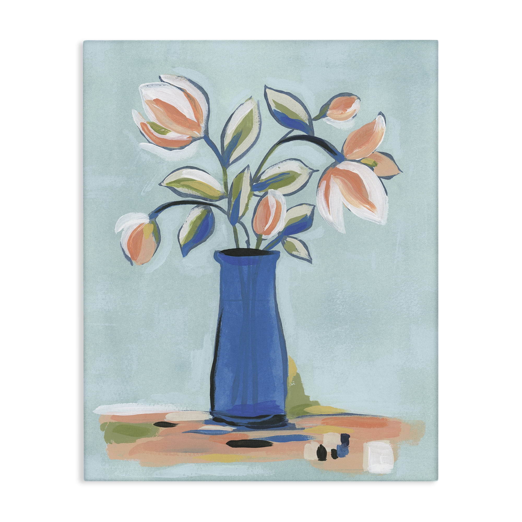 Stupell Industries Pink & Blue Modern Bouquet Plants & Flowers Painting Wrapped Canvas Art Print Wall Art, 24 x 30