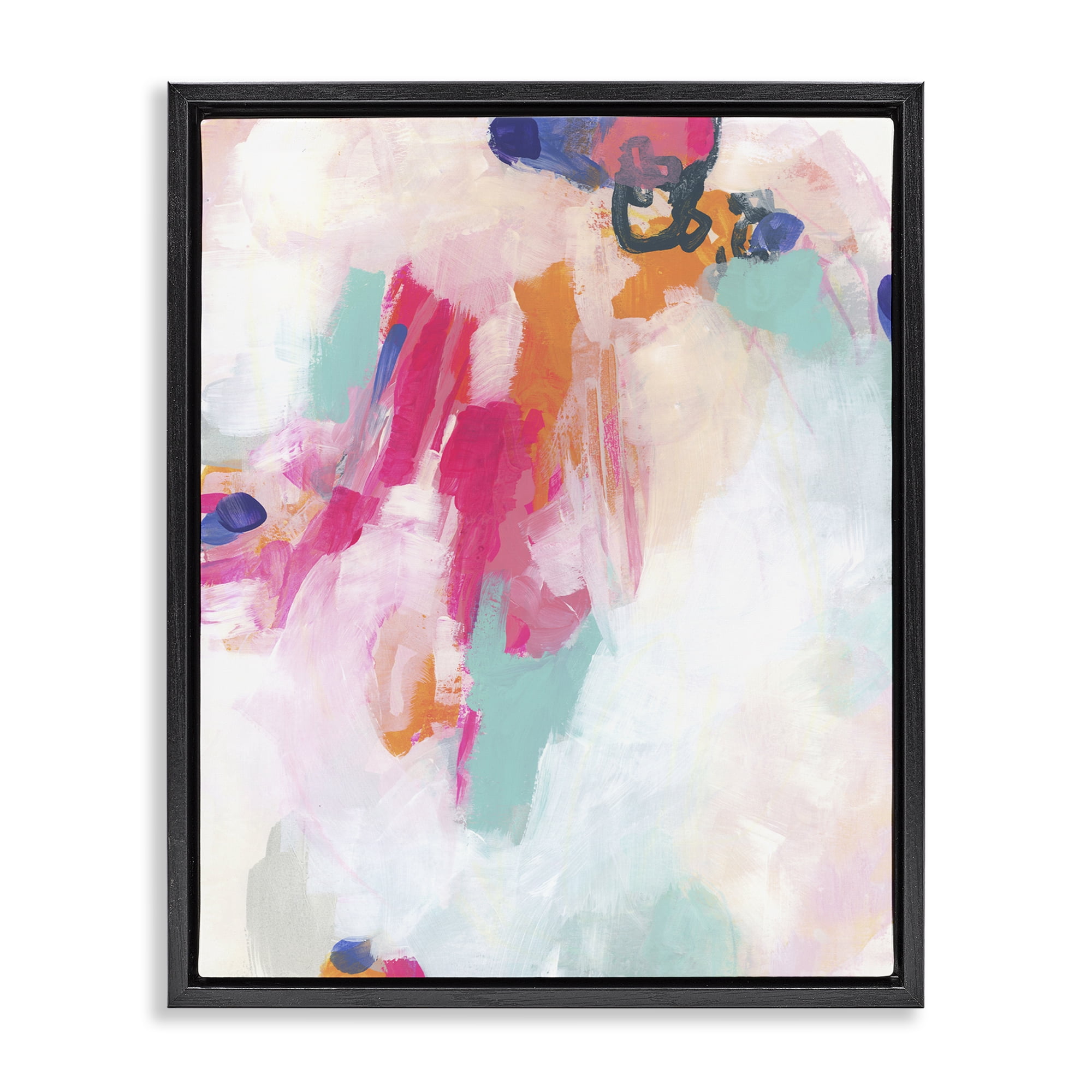 Stupell Industries Pink & Blue Paint Strokes Abstract Painting Black Floater Framed Canvas Art Print Wall Art, 25 x 31