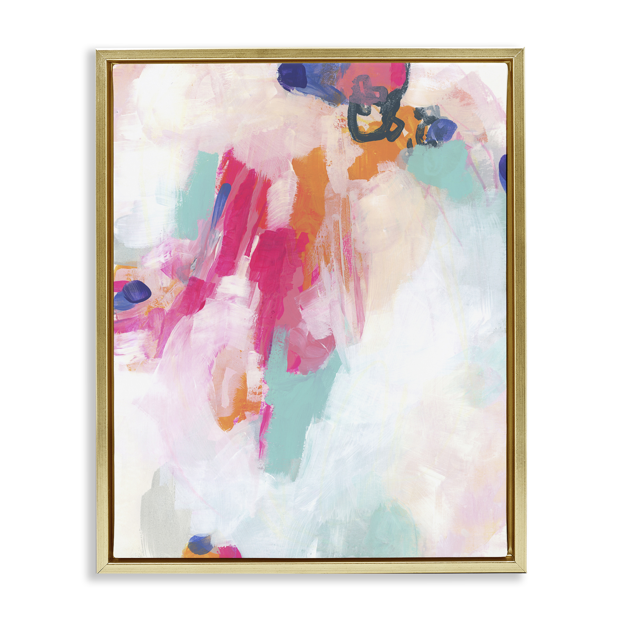 Stupell Industries Pink & Blue Paint Strokes Abstract Painting Gold Floater Framed Canvas Art Print Wall Art, 17 x 21