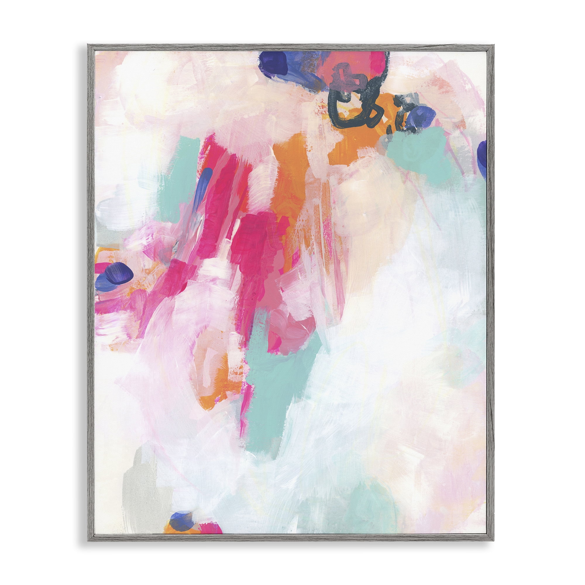 Stupell Industries Pink & Blue Paint Strokes Abstract Painting Gray Framed Art Print Wall Art, 11 x 14