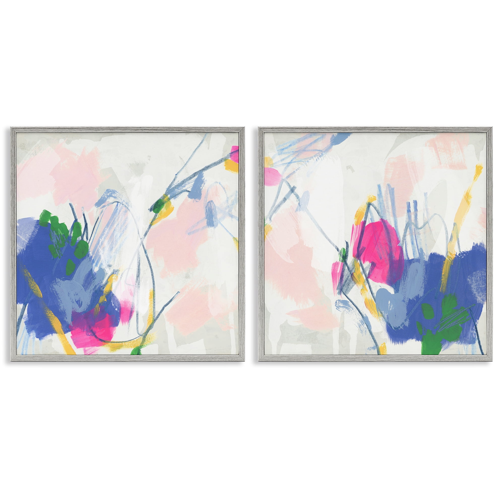 Stupell Industries Pink Blue Pop Abstract Abstract Painting Gray Framed Art Print Wall Art, 17 x 17, Set of 2