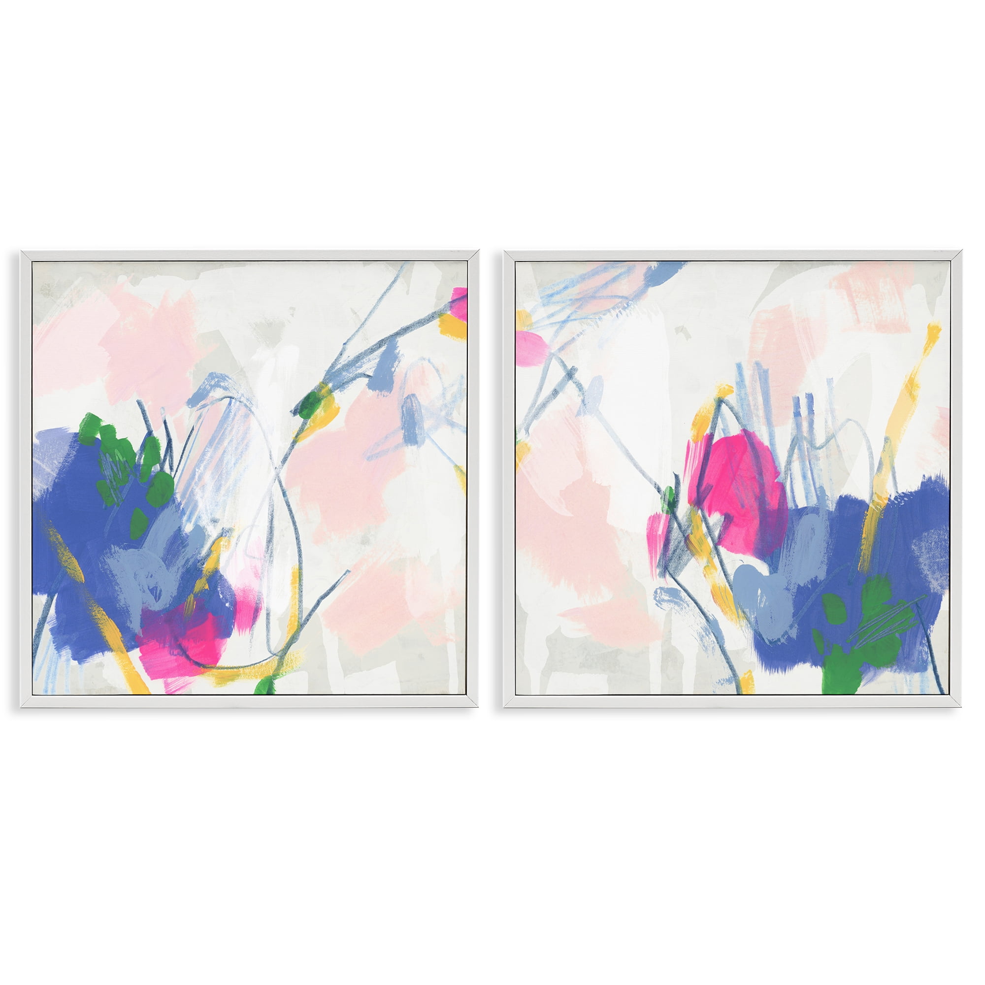 Stupell Industries Pink Blue Pop Abstract Abstract Painting White Framed Art Print Wall Art, 17 x 17, Set of 2