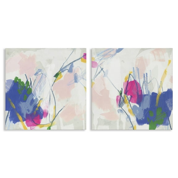Stupell Industries Pink Blue Pop Abstract Abstract Painting Wrapped Canvas Art Print Wall Art, 17 x 17, Set of 2