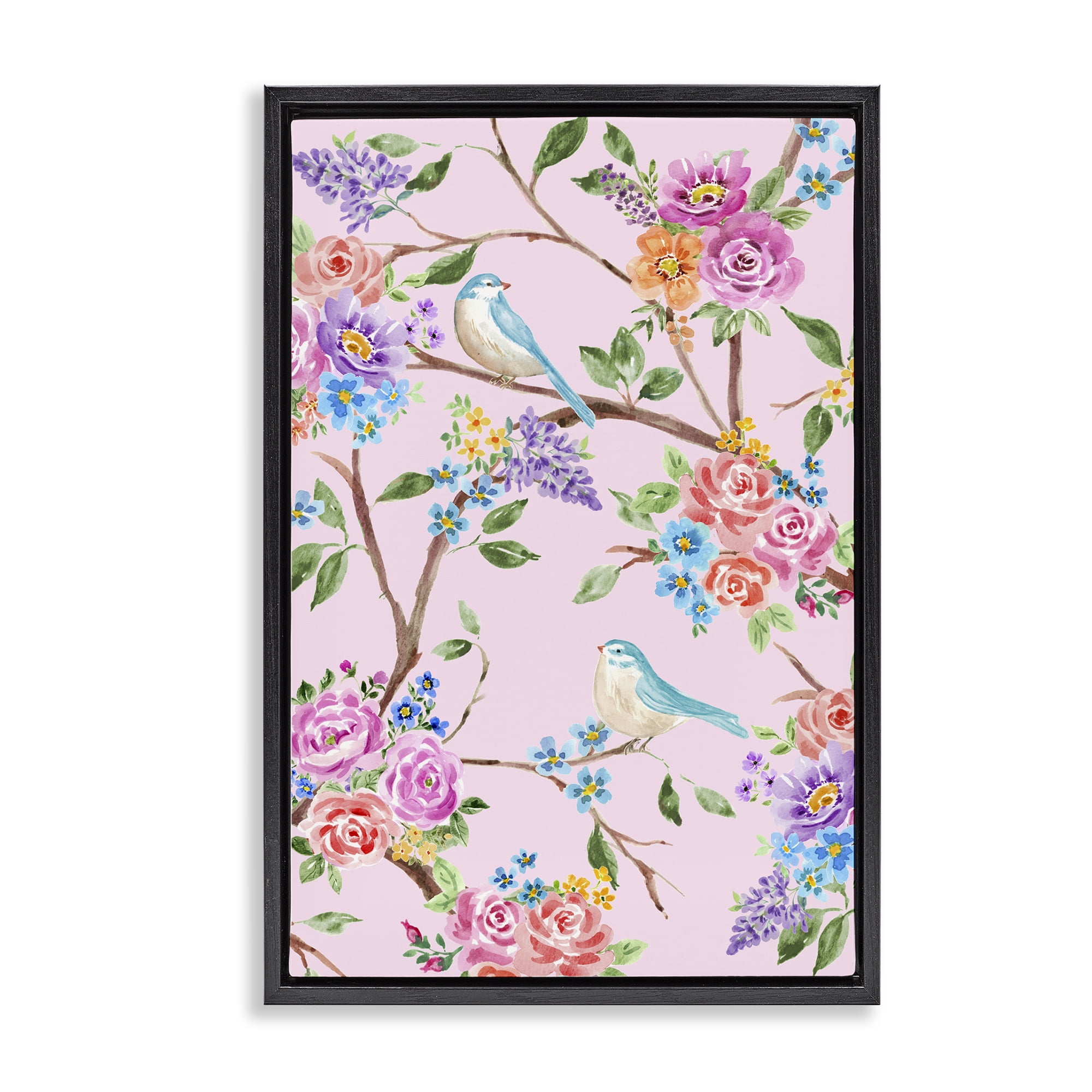 Stupell Industries Pink & Blue Spring Florals Black Framed Floater Canvas Wall Art, design by Corinne Haig