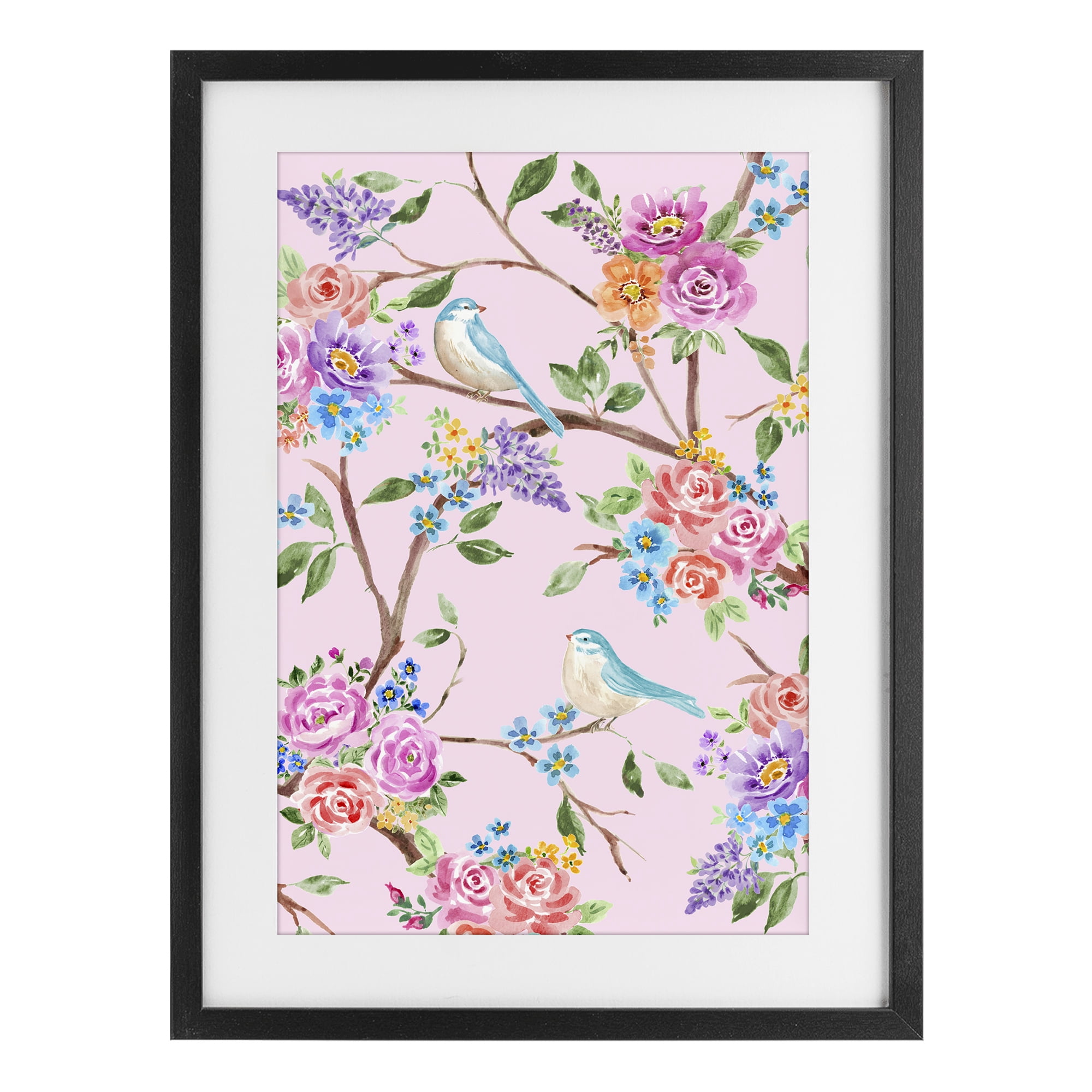 Stupell Industries Pink & Blue Spring Florals Black Framed Print Under Glass, design by Corinne Haig
