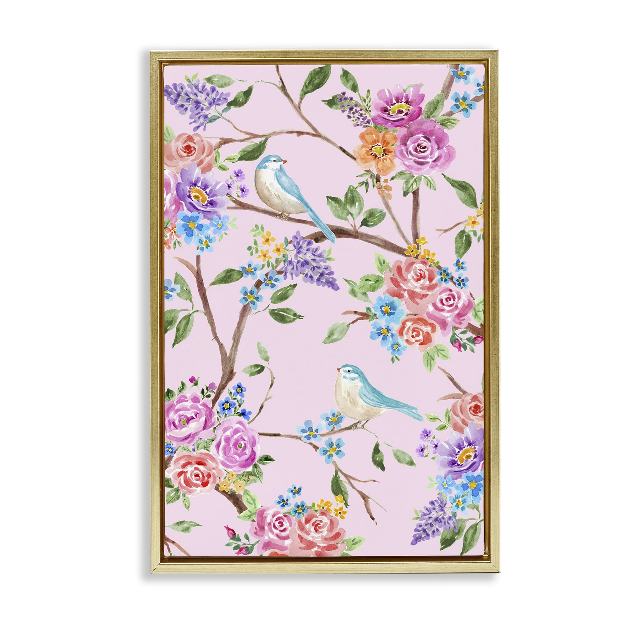 Stupell Industries Pink & Blue Spring Florals Gold Framed Floater Canvas Wall Art, design by Corinne Haig