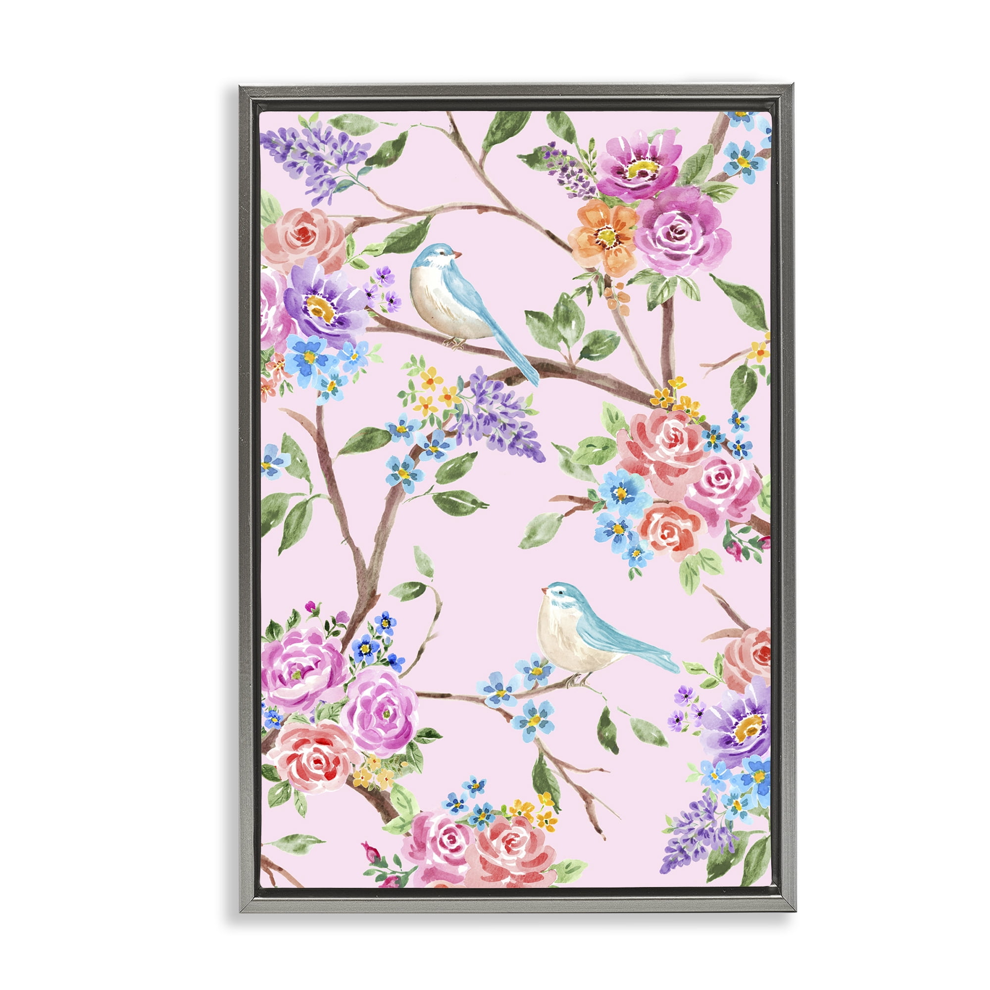 Stupell Industries Pink & Blue Spring Florals Gray Framed Floater Canvas Wall Art, design by Corinne Haig