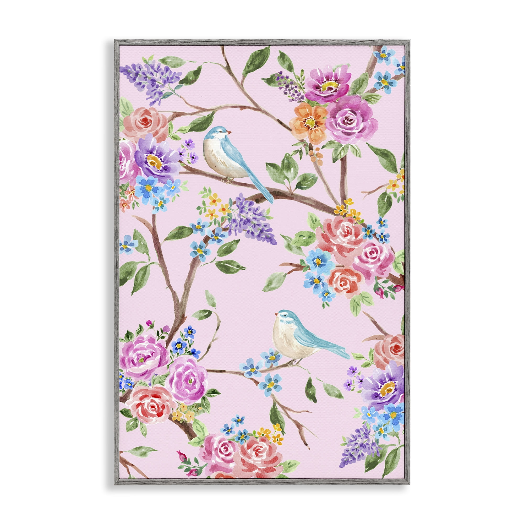 Stupell Industries Pink & Blue Spring Florals Gray Framed Giclee Art, design by Corinne Haig