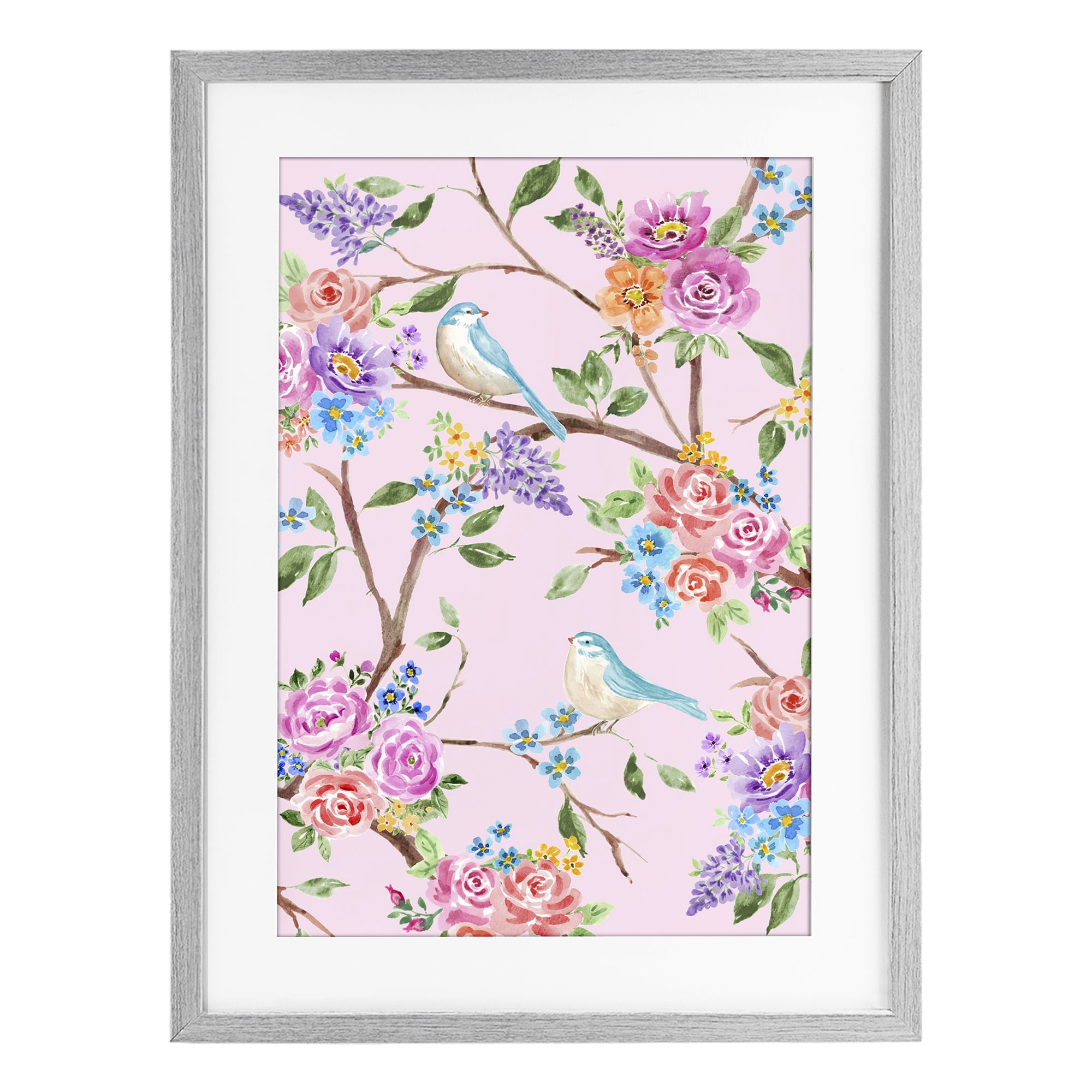 Stupell Industries Pink & Blue Spring Florals Gray Framed Print Under Glass, design by Corinne Haig