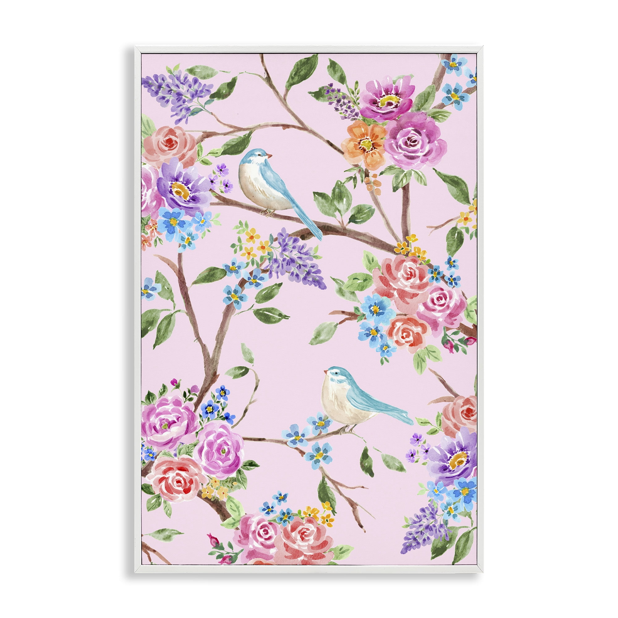 Stupell Industries Pink & Blue Spring Florals White Framed Giclee Art, design by Corinne Haig