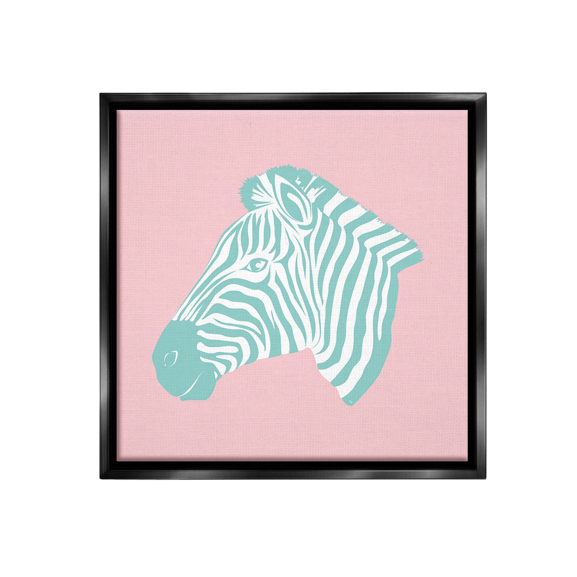 Stupell Industries Pink & Blue Zebra Animals & Insects Painting Black Floater Framed Canvas Art Print Wall Art, 25 x 25