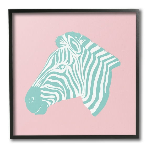 Stupell Industries Pink & Blue Zebra Animals & Insects Painting Black Framed Art Print Wall Art, 12 x 12