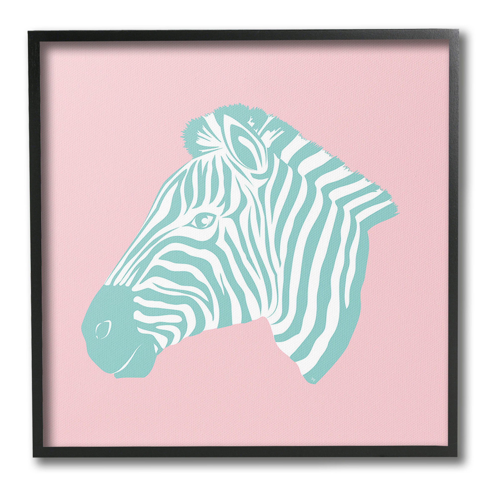 Stupell Industries Pink & Blue Zebra Animals & Insects Painting Black Framed Art Print Wall Art, 17 x 17