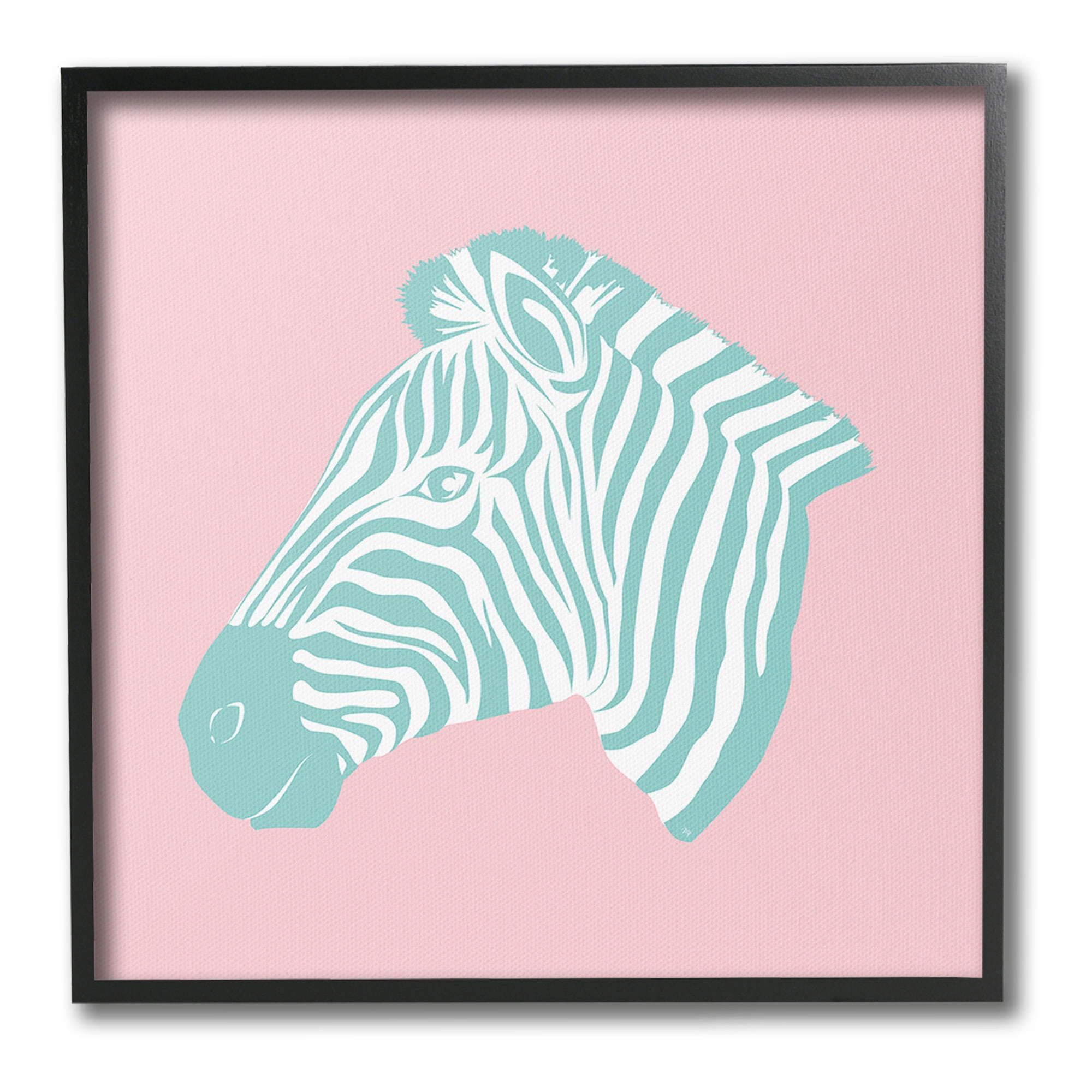Stupell Industries Pink & Blue Zebra Animals & Insects Painting Black Framed Art Print Wall Art, 24 x 24