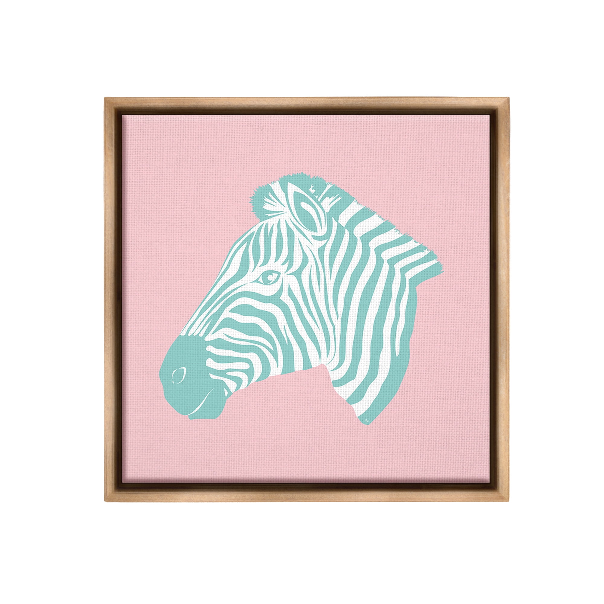 Stupell Industries Pink & Blue Zebra Animals & Insects Painting Brown Floater Framed Canvas Art Print Wall Art, 25 x 25