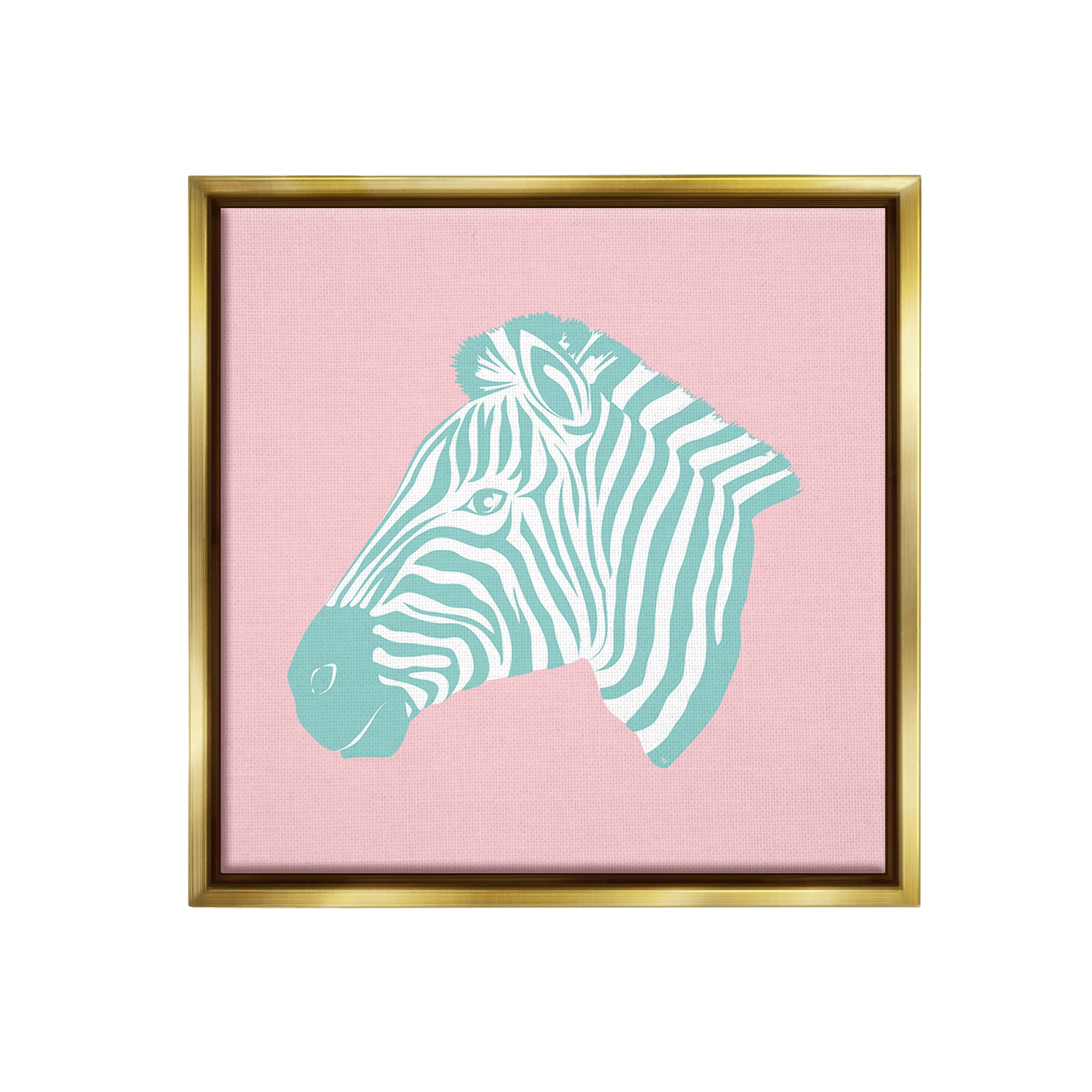 Stupell Industries Pink & Blue Zebra Animals & Insects Painting Gold Floater Framed Canvas Art Print Wall Art, 18 x 18