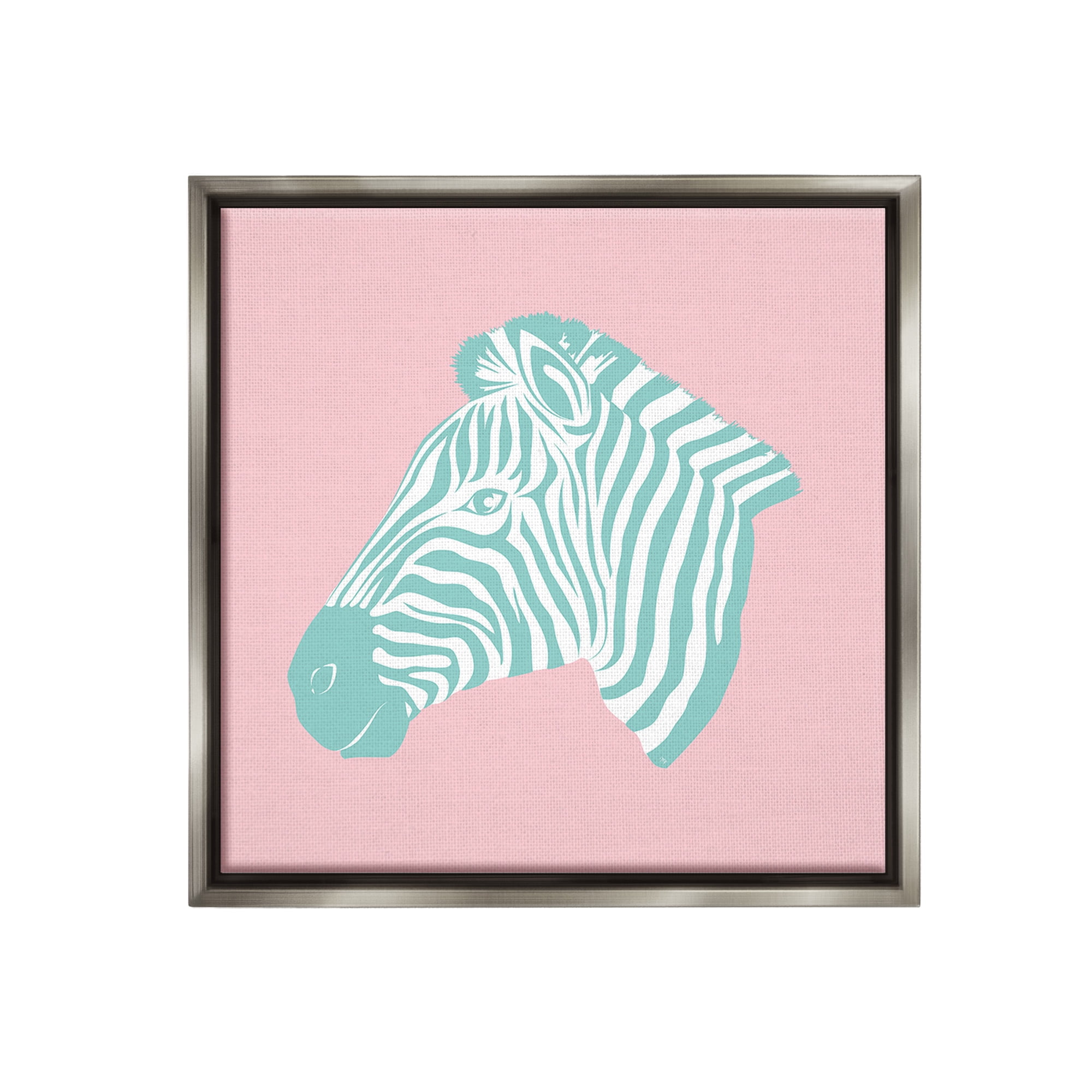 Stupell Industries Pink & Blue Zebra Animals & Insects Painting Gray Floater Framed Canvas Art Print Wall Art, 25 x 25