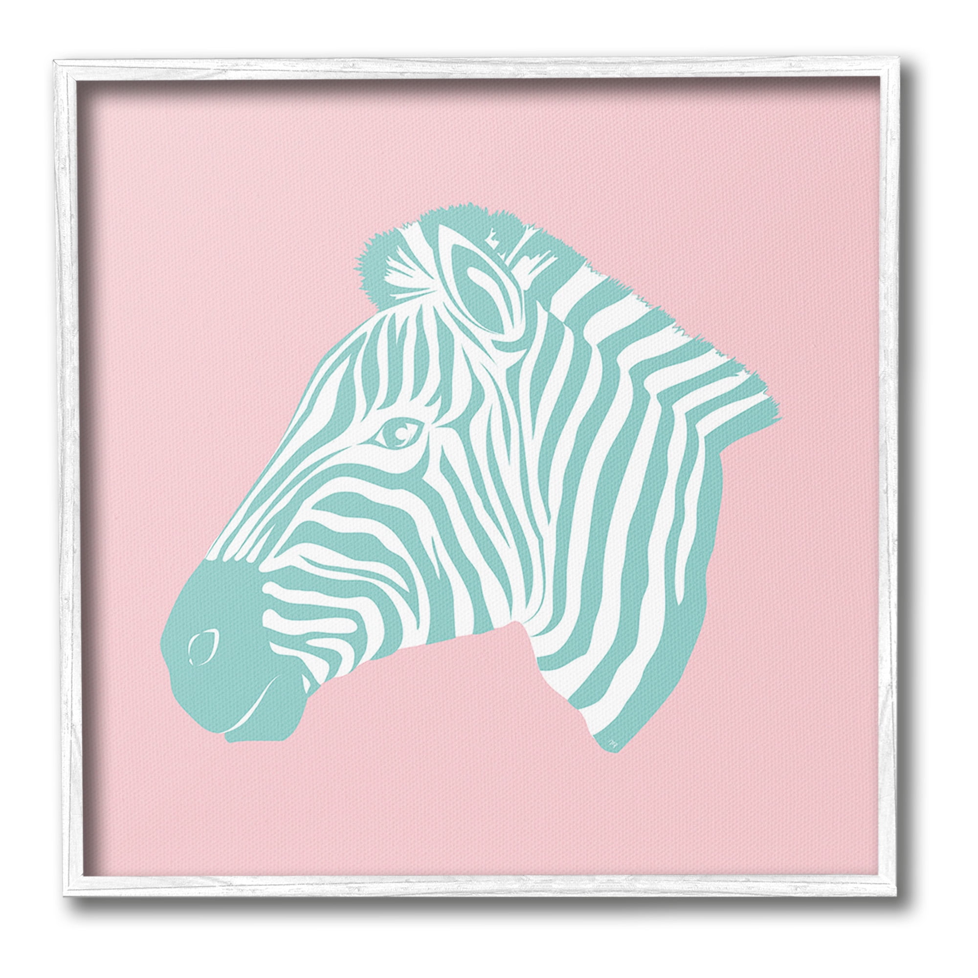 Stupell Industries Pink & Blue Zebra Animals & Insects Painting White Framed Art Print Wall Art, 12 x 12
