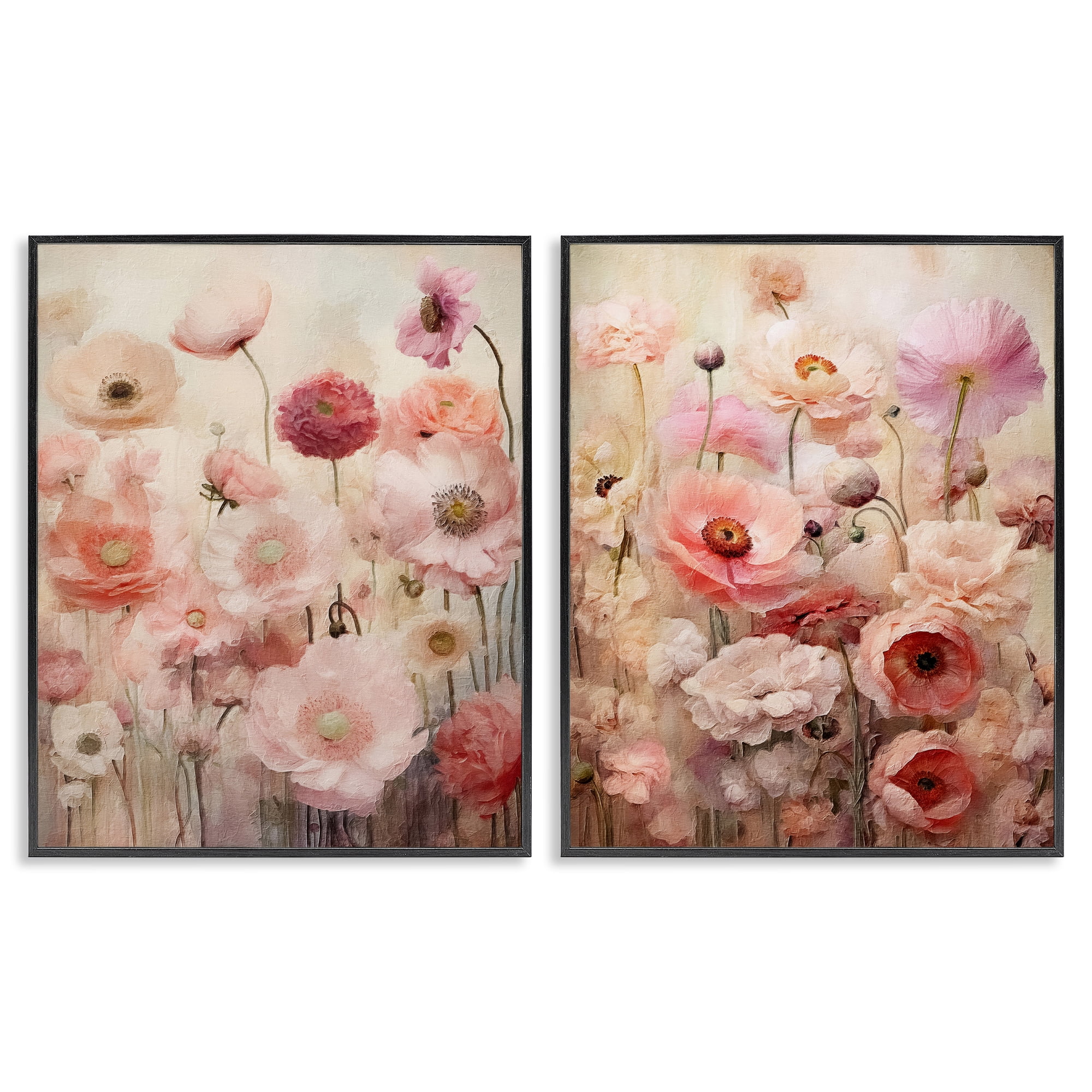 Stupell Industries Pink Blush Floral Field Plants & Flowers Painting Black Framed Art Print Wall Art, 11 x 14, Set of 2