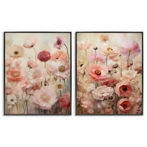 Stupell Industries Pink Blush Floral Field Plants & Flowers Painting Black Framed Art Print Wall Art, 11 x 14, Set of 2