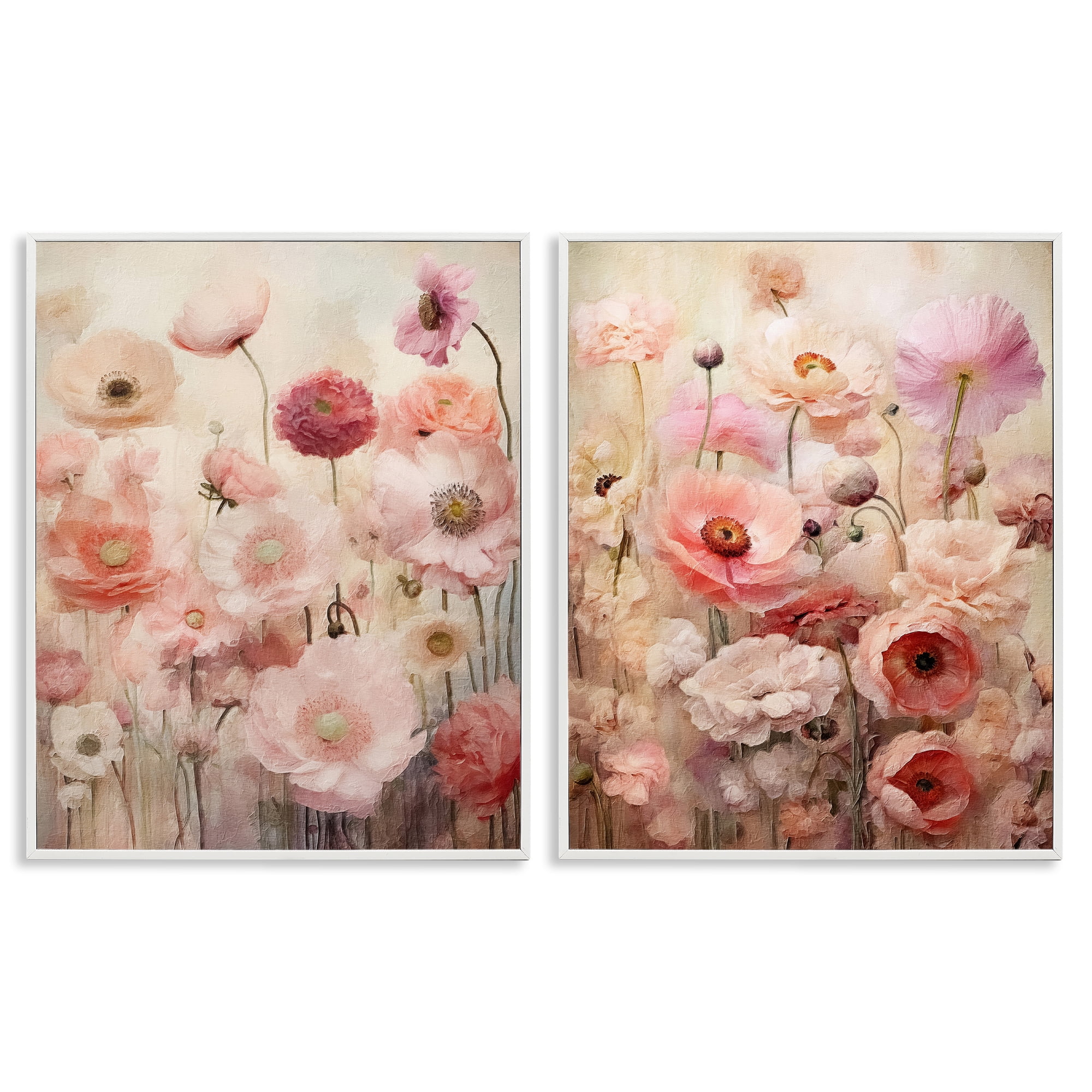 Stupell Industries Pink Blush Floral Field Plants & Flowers Painting White Framed Art Print Wall Art, 11 x 14, Set of 2