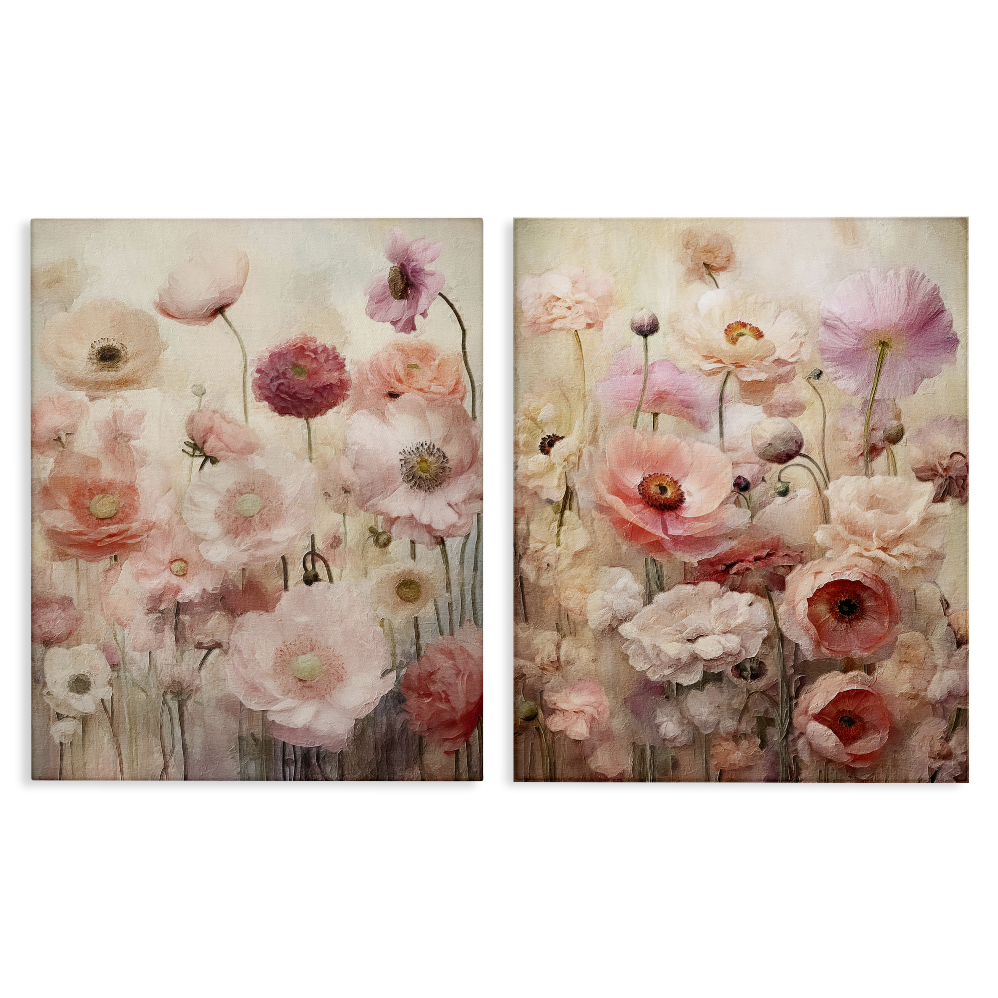 Stupell Industries Pink Blush Floral Field Plants & Flowers Painting Wrapped Canvas Art Print Wall Art, 16 x 20, Set of 2