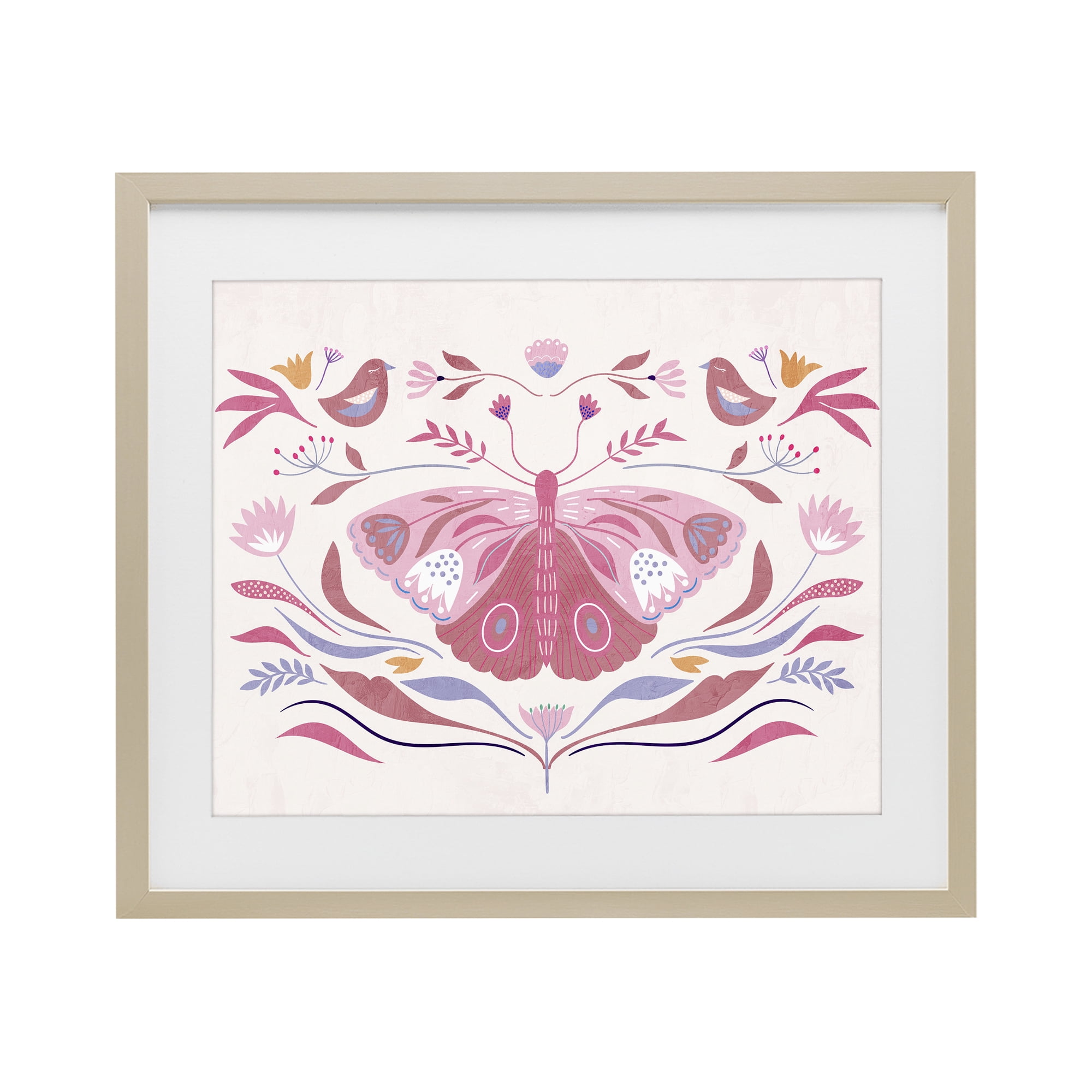 Stupell Industries Pink Boho Butterfly Birch Framed Print Under Glass, design by Kim Allen