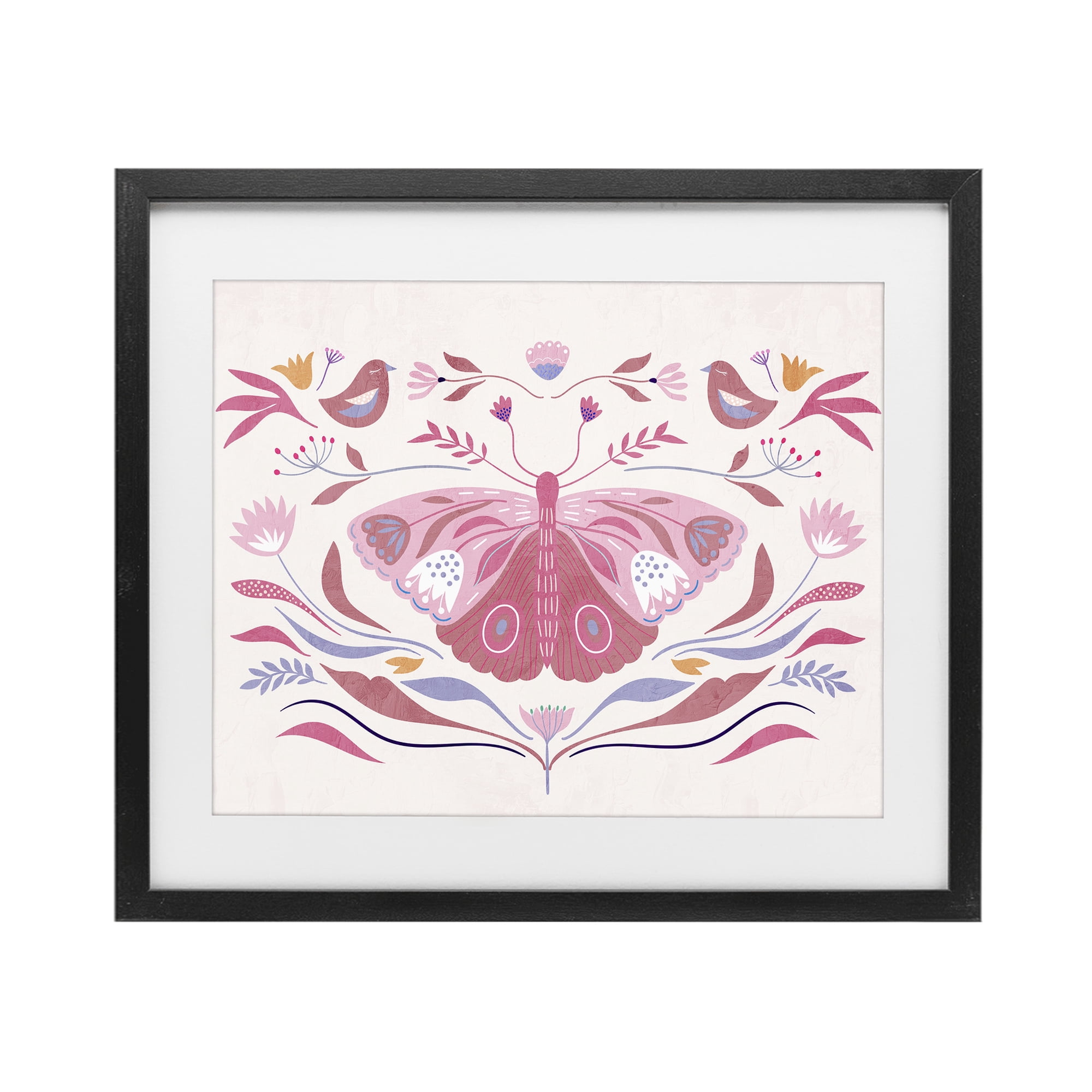 Stupell Industries Pink Boho Butterfly Black Framed Print Under Glass, design by Kim Allen