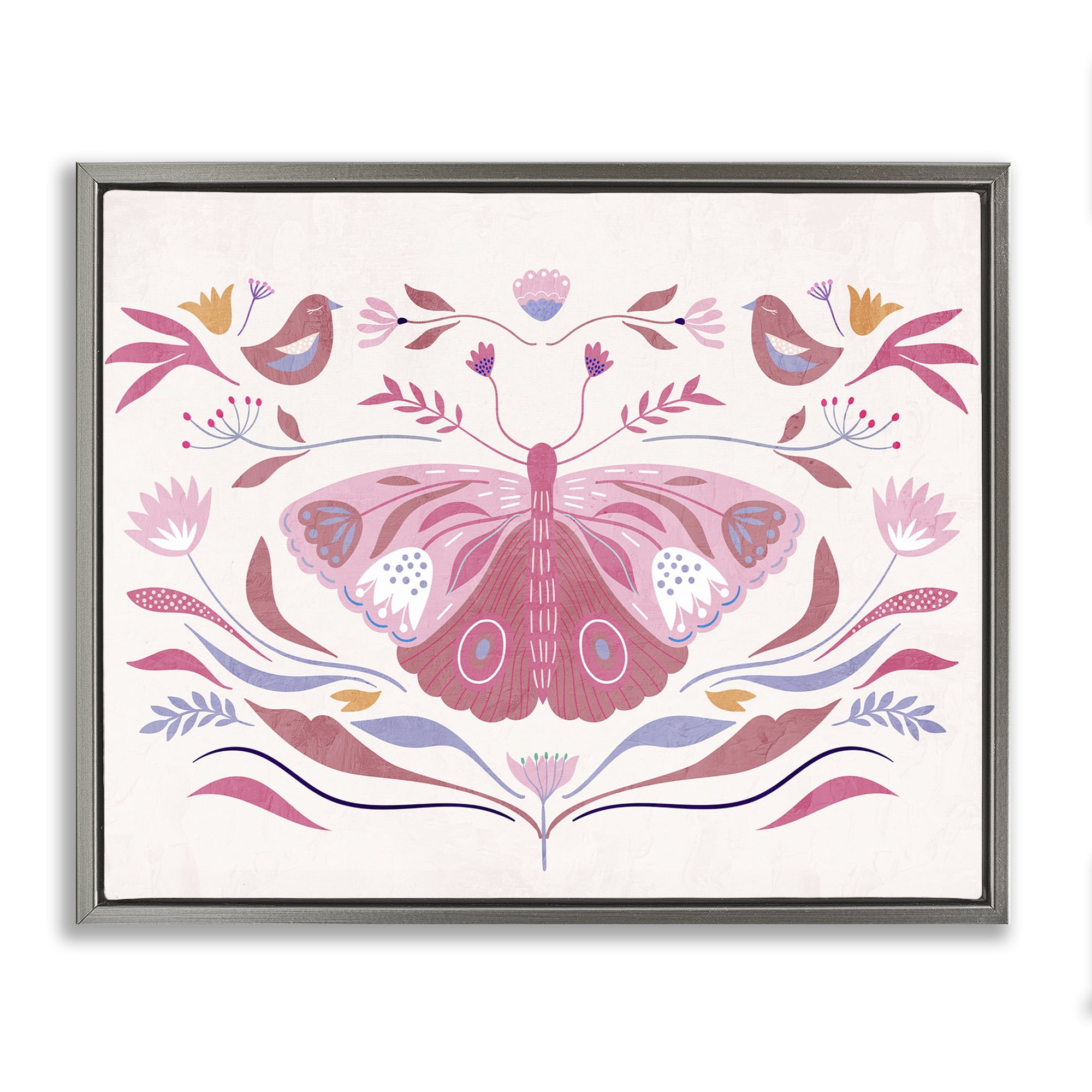 Stupell Industries Pink Boho Butterfly Gray Framed Floater Canvas Wall Art, design by Kim Allen