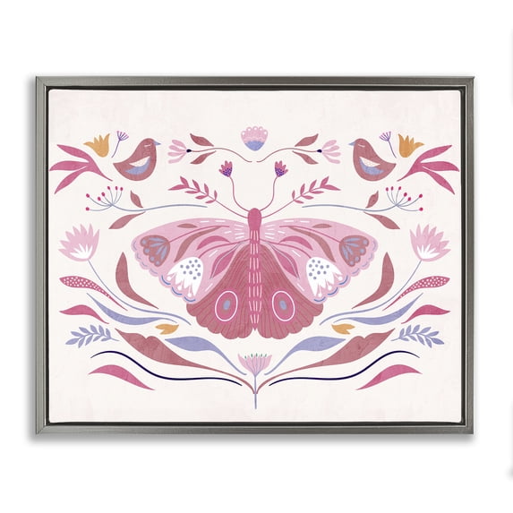 Stupell Industries Eclectic Pink Boho Butterfly Gray Floating Frame Canvas Art, 21 x 17, by Kim Allen