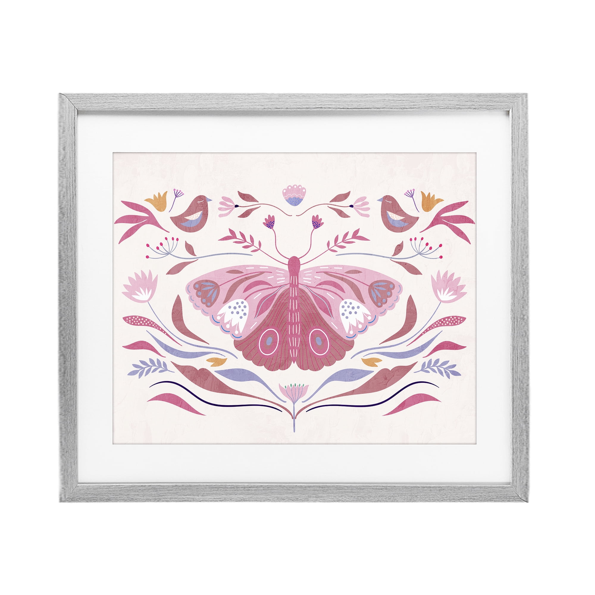 Stupell Industries Pink Boho Butterfly Gray Framed Print Under Glass, design by Kim Allen