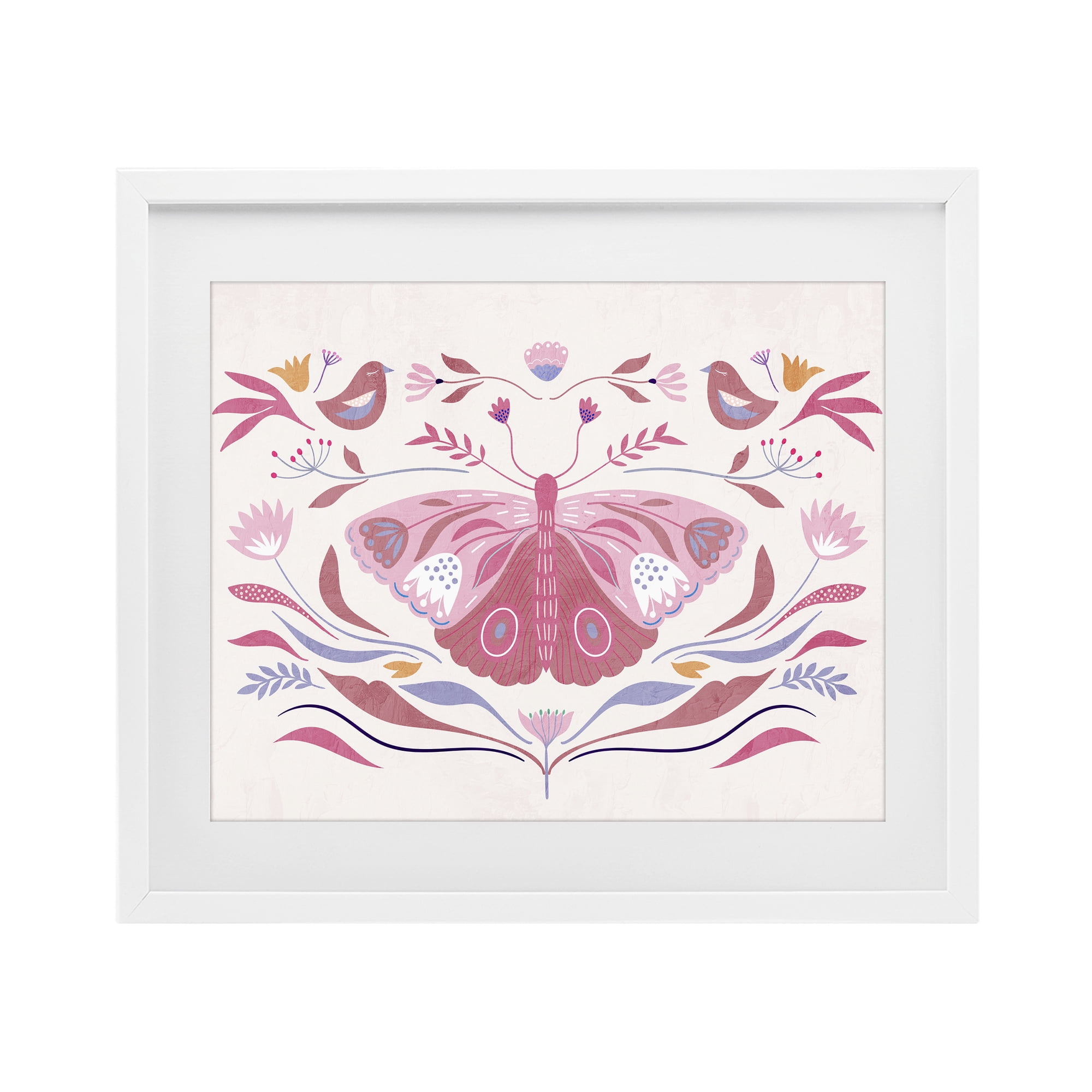 Stupell Industries Pink Boho Butterfly White Framed Print Under Glass, design by Kim Allen