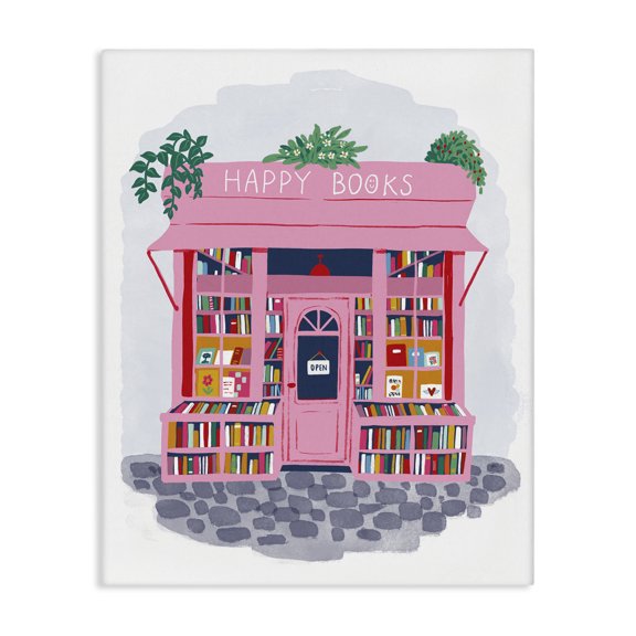 Stupell Industries Pink Bookstore Shop Front Architecture Painting Wrapped Canvas Canvas Art Print Wall Art, 24 x 30