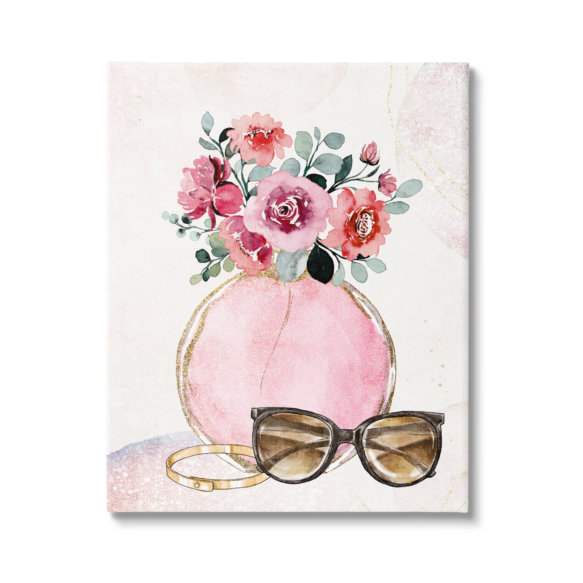 Stupell Industries Pink Bouquet & Sunglasses Botanical & Floral Painting Gallery Wrapped Canvas Art Print Wall Art, 16 x 20