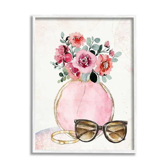 Stupell Industries Pink Bouquet & Sunglasses Botanical & Floral Painting White Framed Art Print Wall Art, 16 x 20