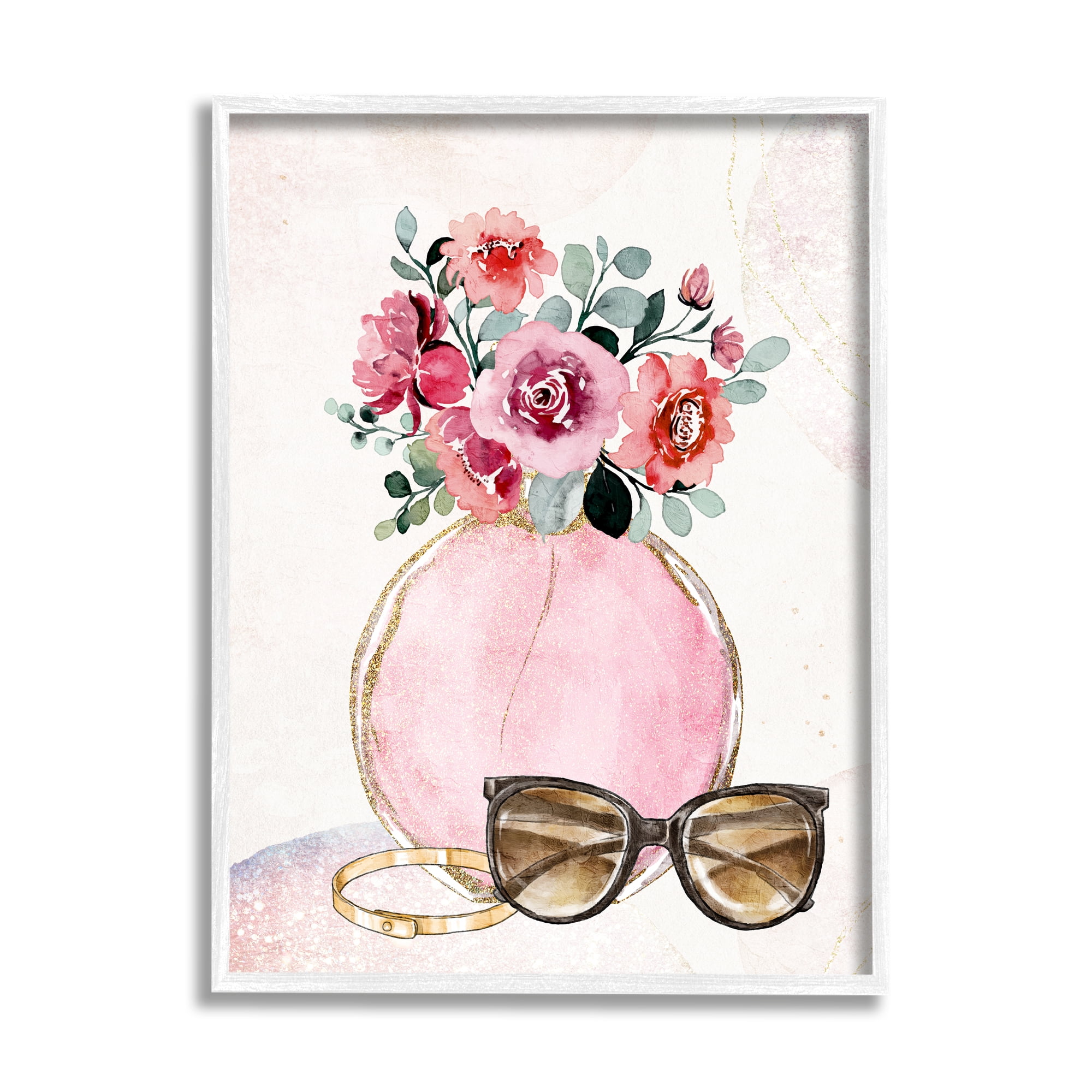 Stupell Industries Pink Bouquet & Sunglasses Botanical & Floral Painting White Framed Art Print Wall Art, 24 x 30