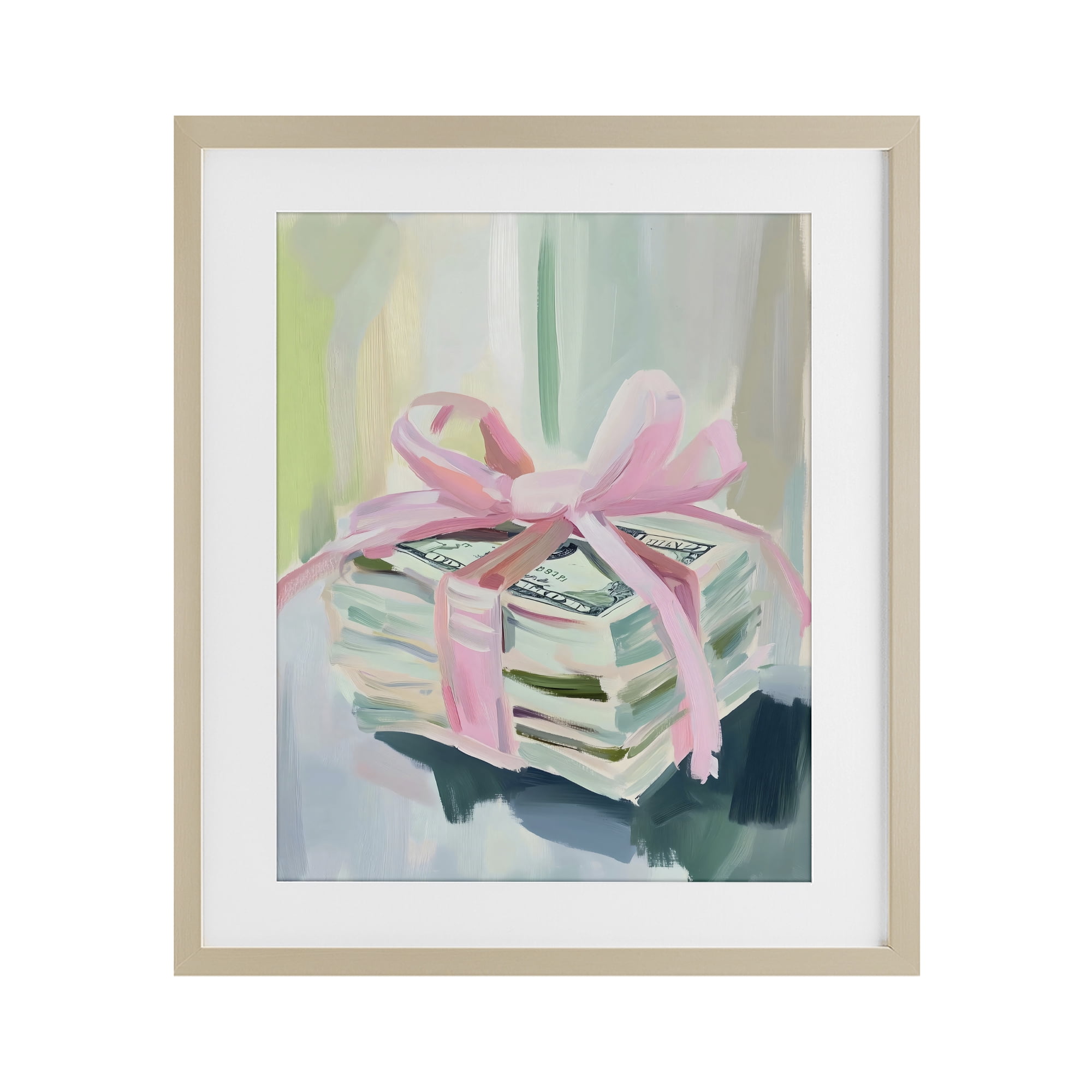 Stupell Industries Pink Bow Cash Bundle Birch Framed Print Under Glass, design by The Prints Vibe