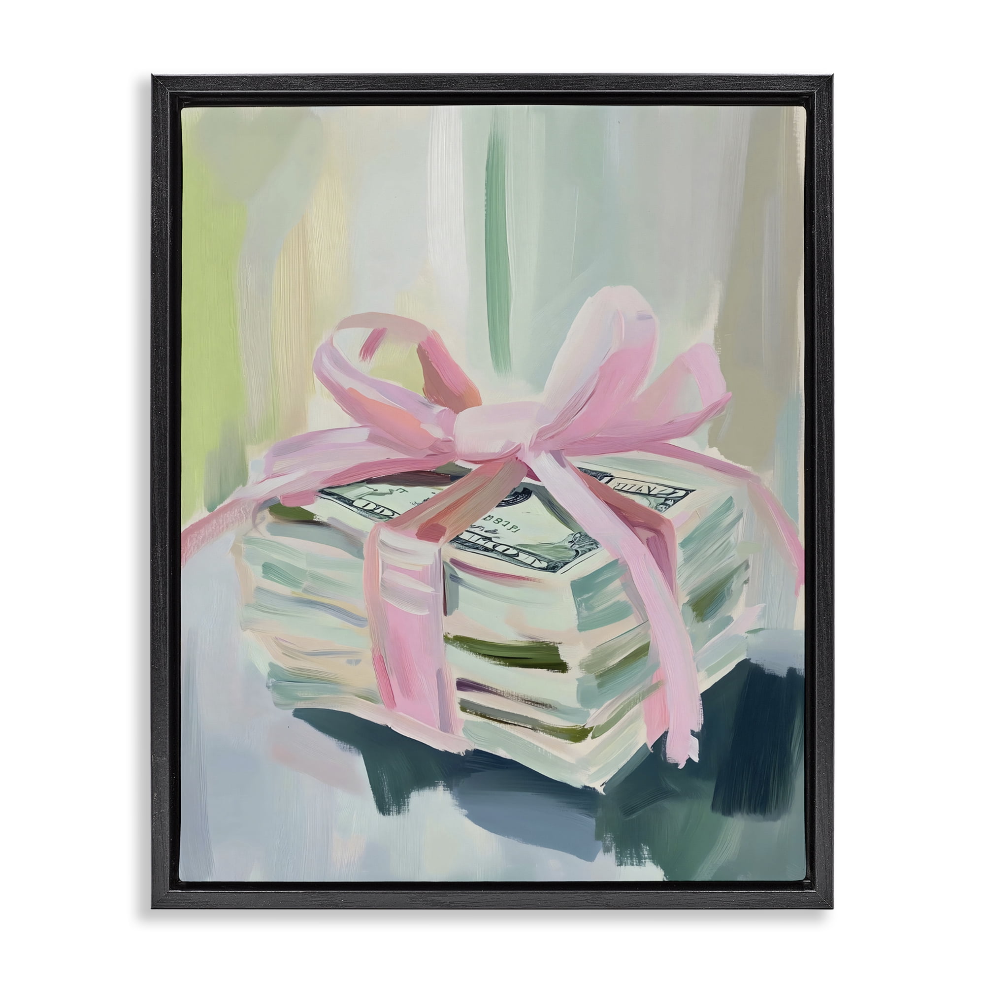 Stupell Industries Pink Bow Cash Bundle Black Framed Floater Canvas Wall Art, design by The Prints Vibe