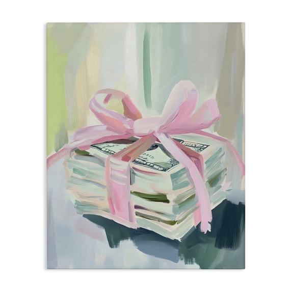 Stupell Industries Art Deco Pink Bow Cash Bundle Canvas Art, 16 x 20, by The Prints Vibe