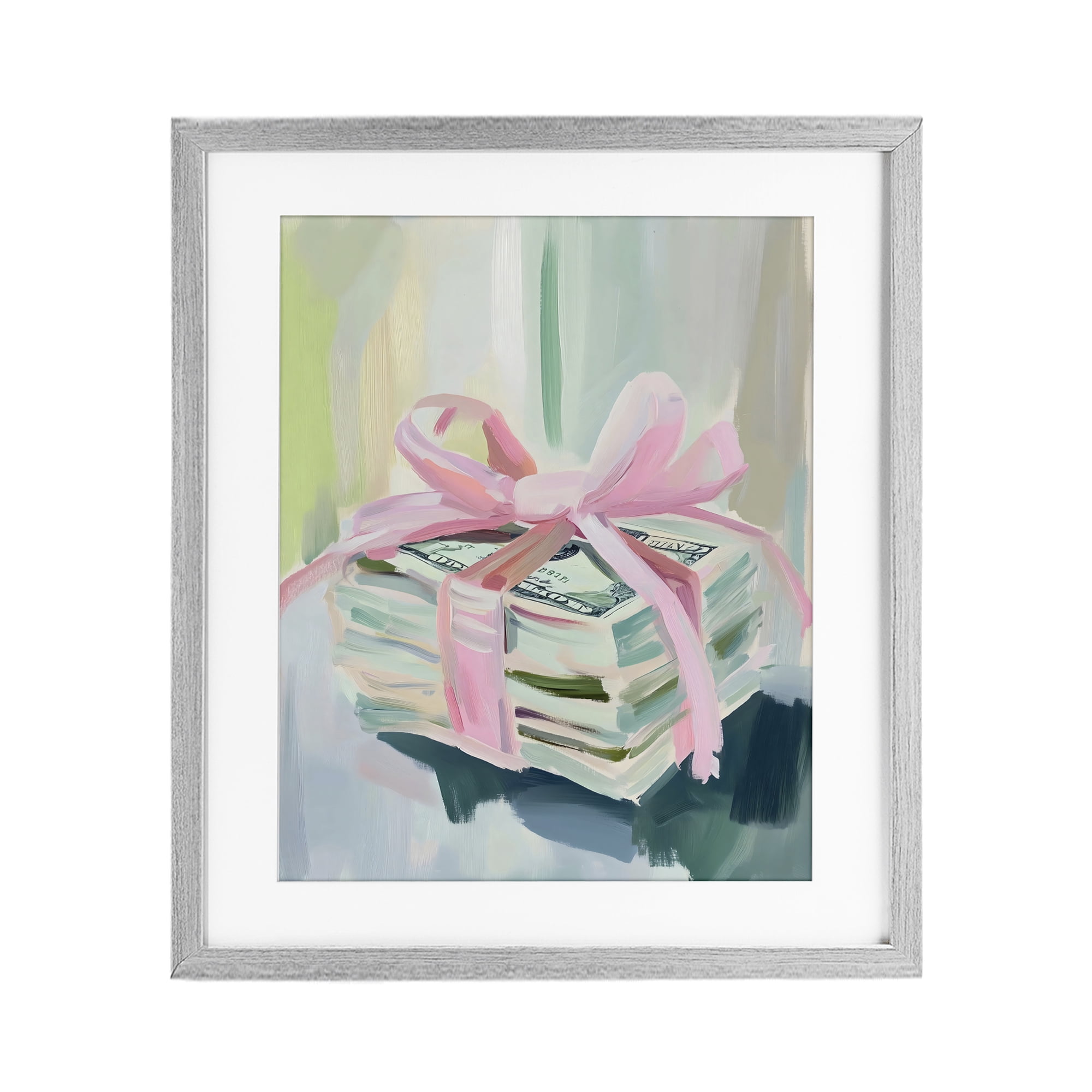 Stupell Industries Pink Bow Cash Bundle Gray Framed Print Under Glass, design by The Prints Vibe